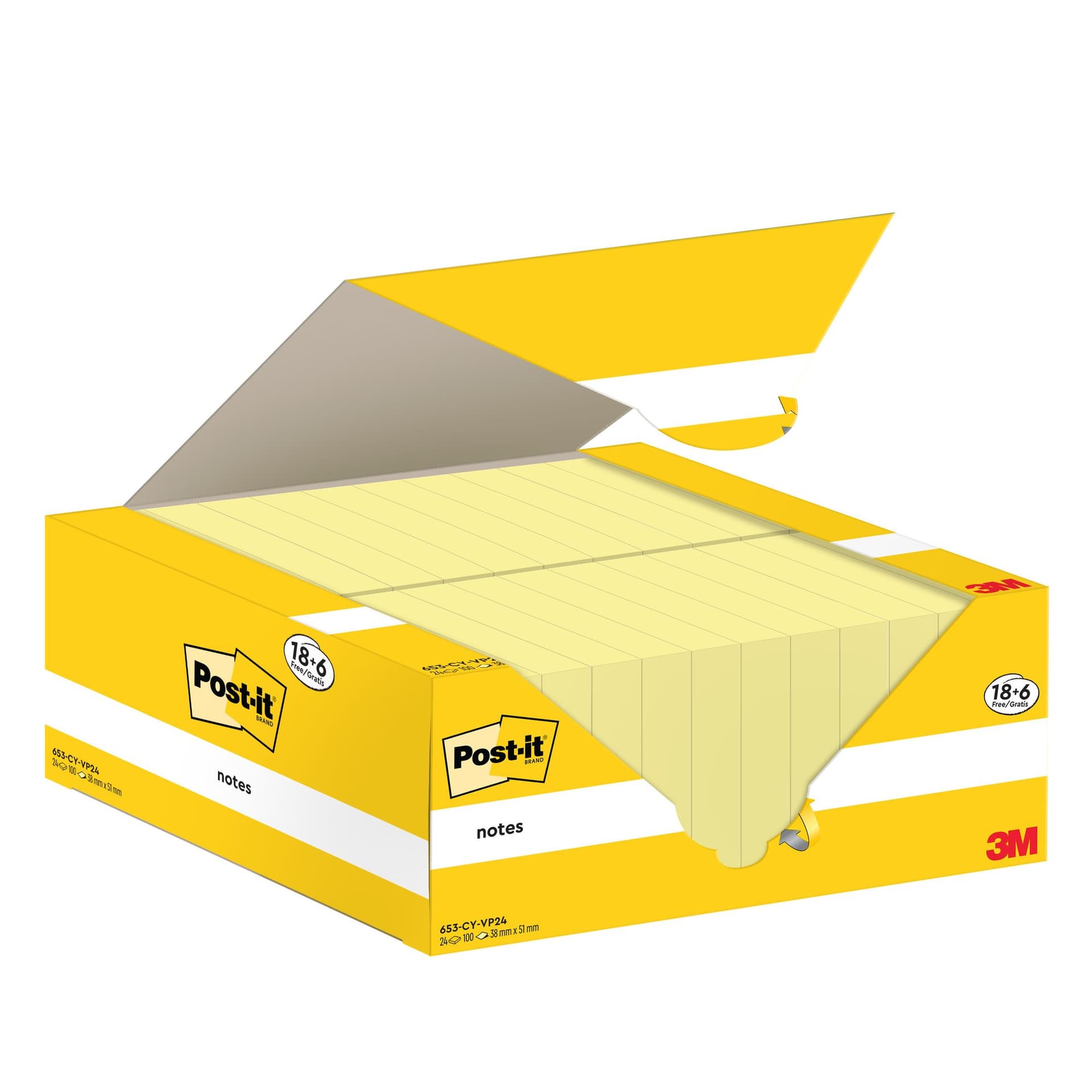Memoblok 3M Post-it 653-CY 38x51mm geel voordeelpak 2