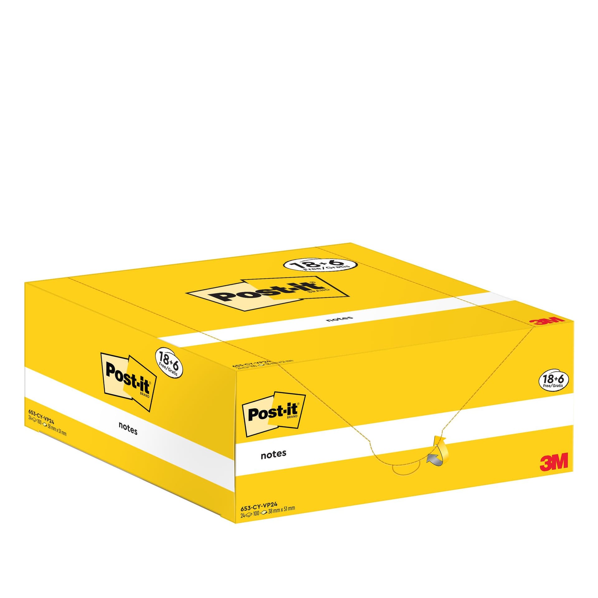 Memoblok 3M Post-it 653-CY 38x51mm geel voordeelpak 4