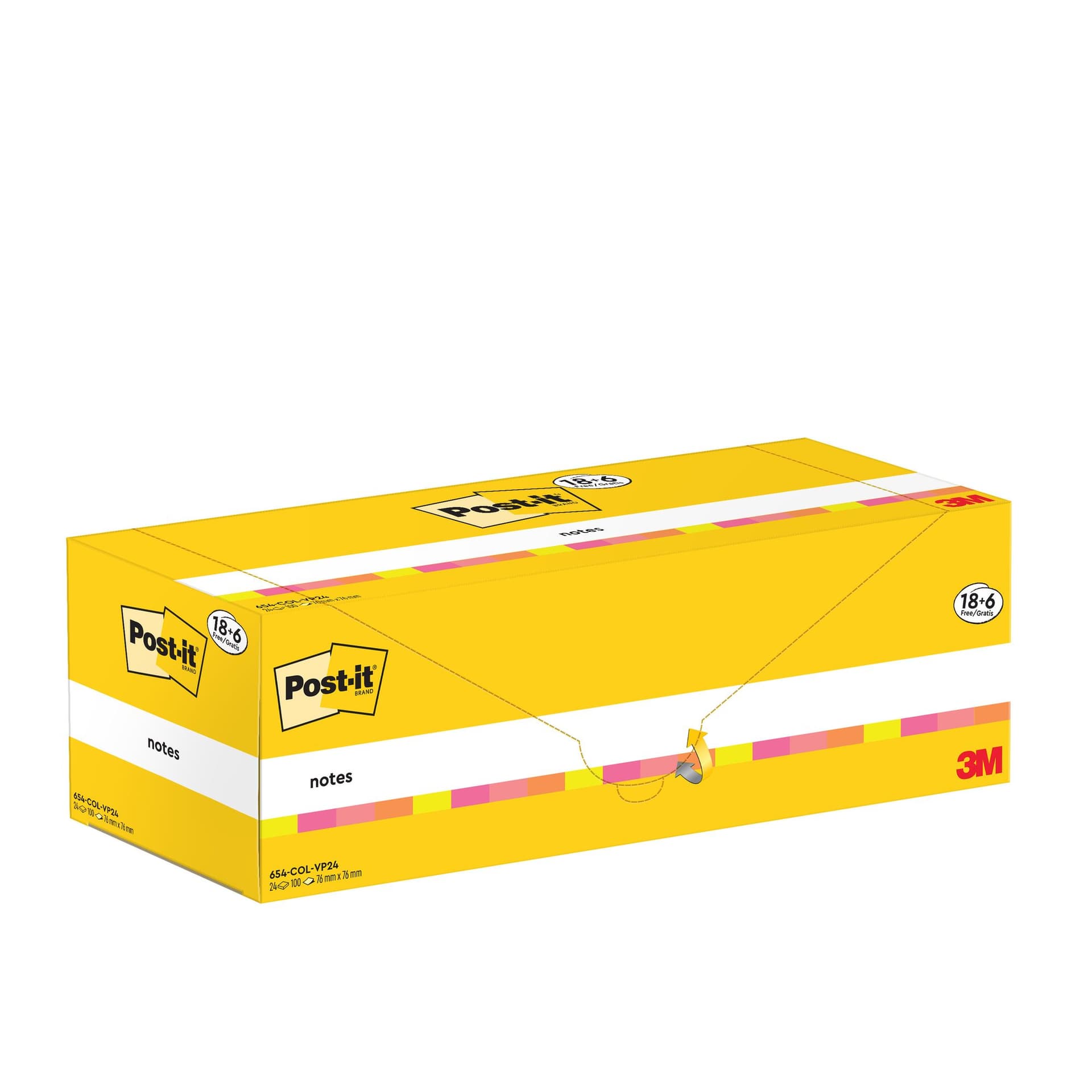 Memoblok 3M Post-it 654-COL 76x76mm kleur ass voordeelpak 4