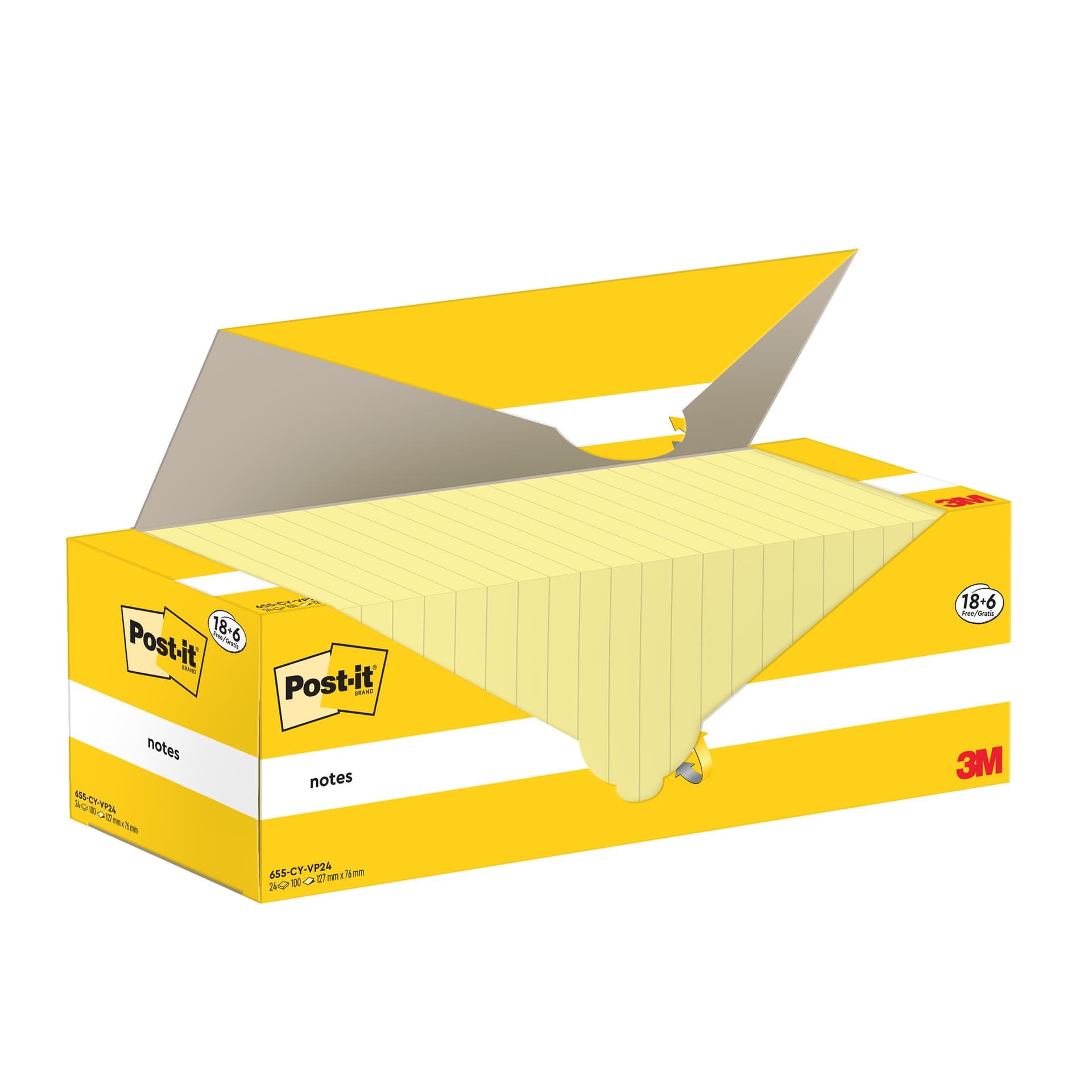 Memoblok 3M Post-it 655-CY 76x127mm geel voordeelpak 2