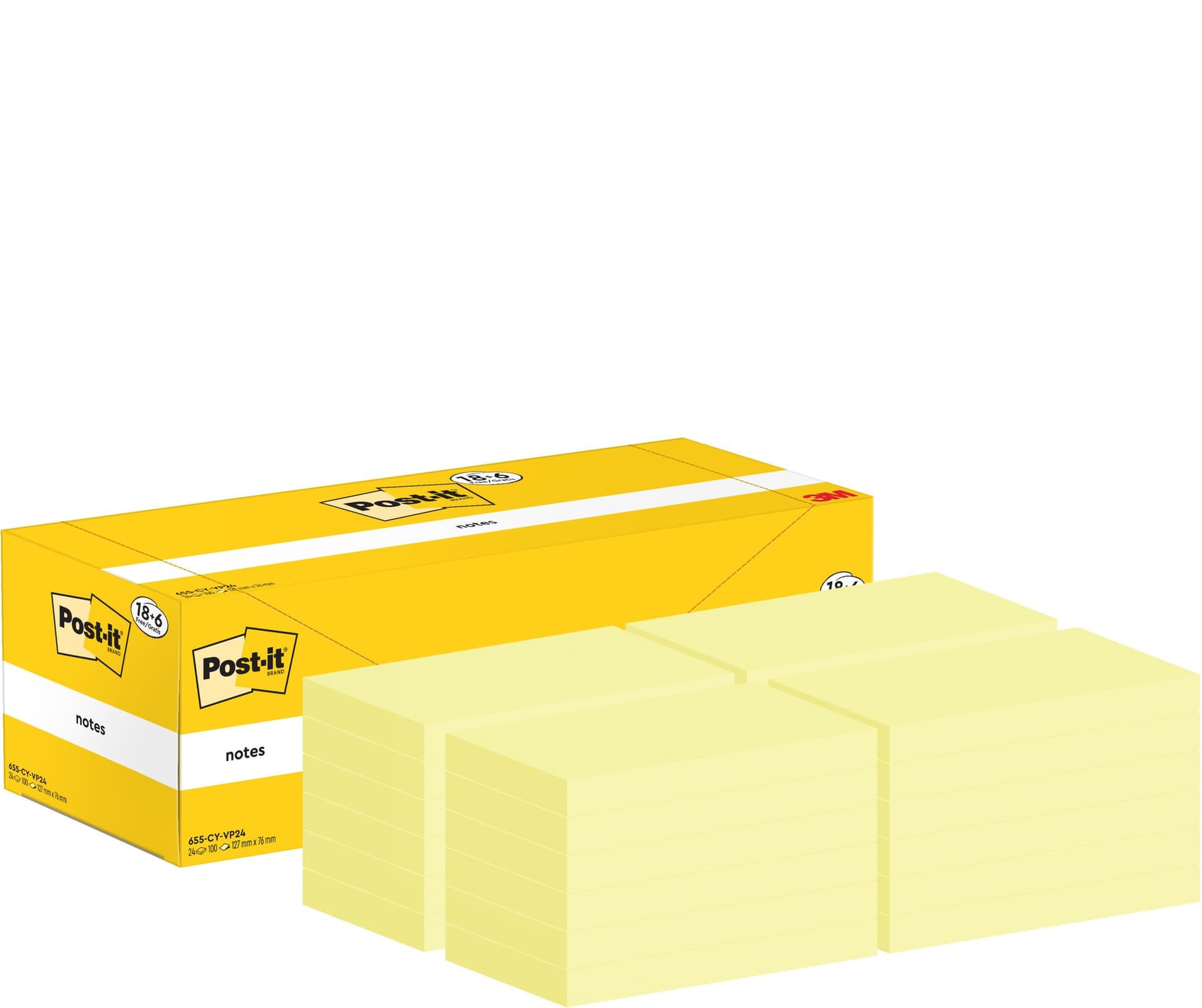 Memoblok 3M Post-it 655-CY 76x127mm geel voordeelpak 3