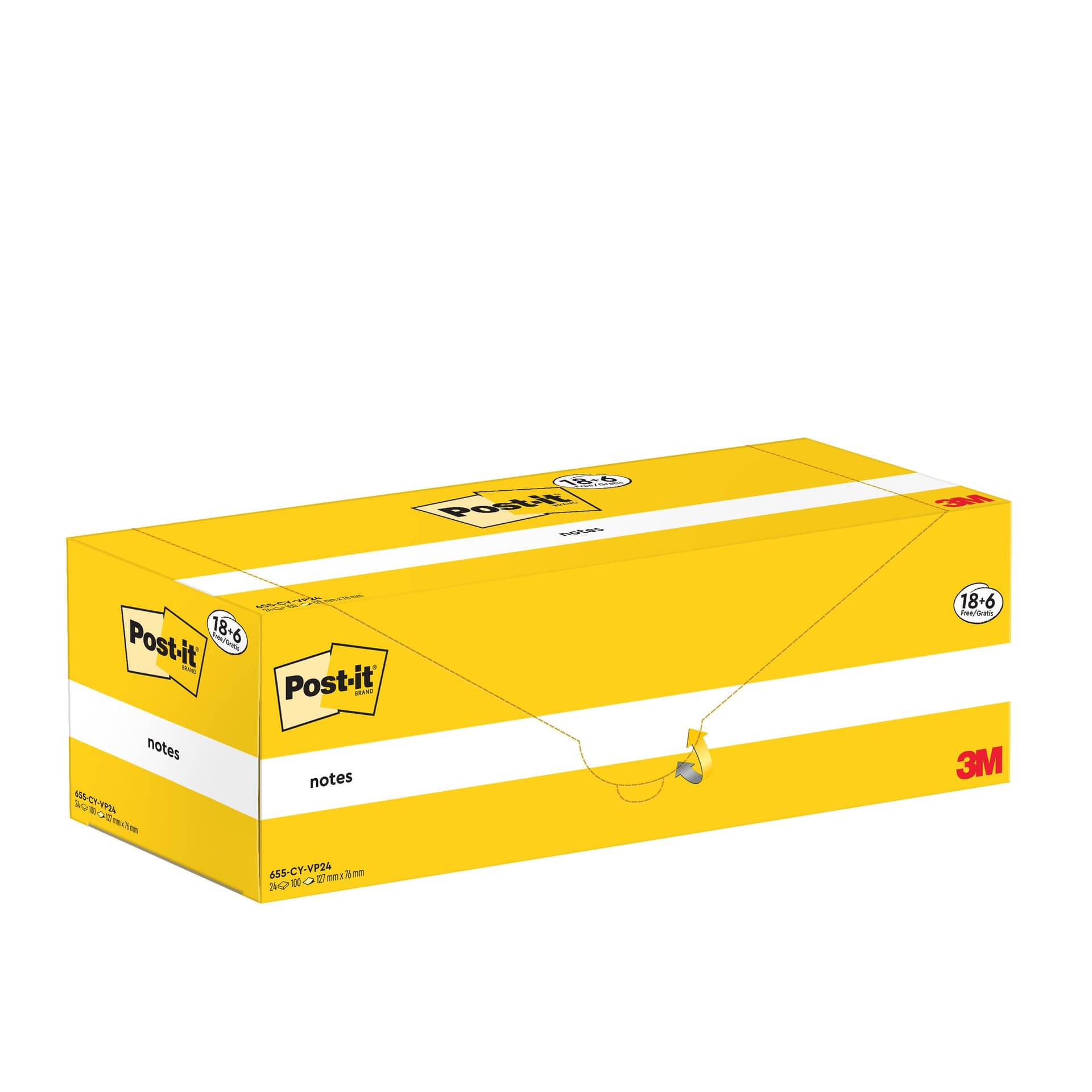 Memoblok 3M Post-it 655-CY 76x127mm geel voordeelpak 4