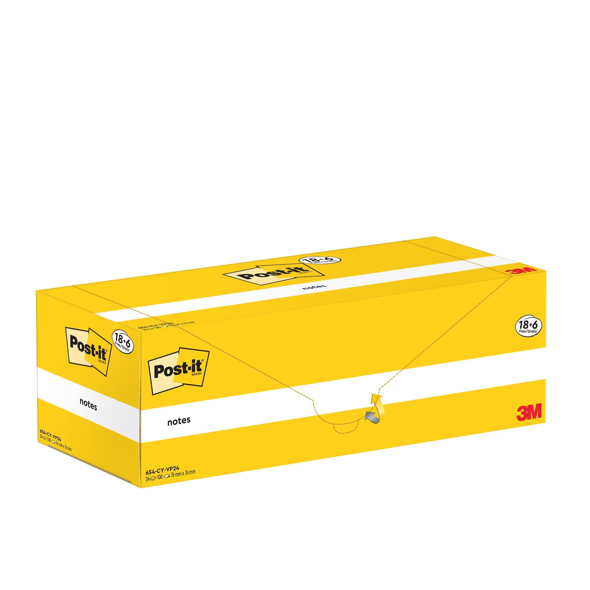 Memoblok 3M Post-it 654-CY 76x76mm geel voordeelpak 4