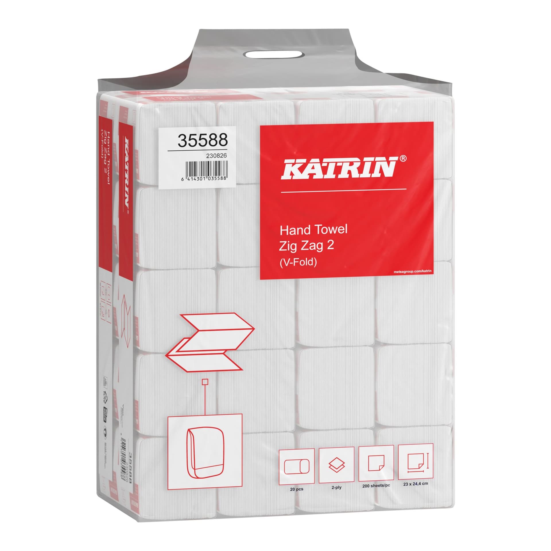 Handdoek Katrin z-vouw 2-laags 244x230mm 20x200 vel wit 35588 2