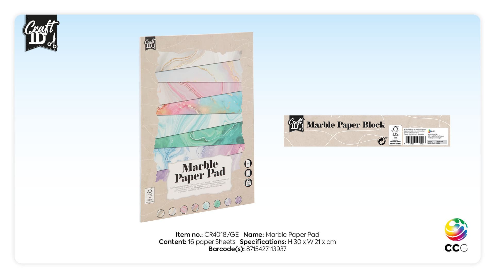 Hobbykarton CraftID A4 175gr marmer 16 vel 4