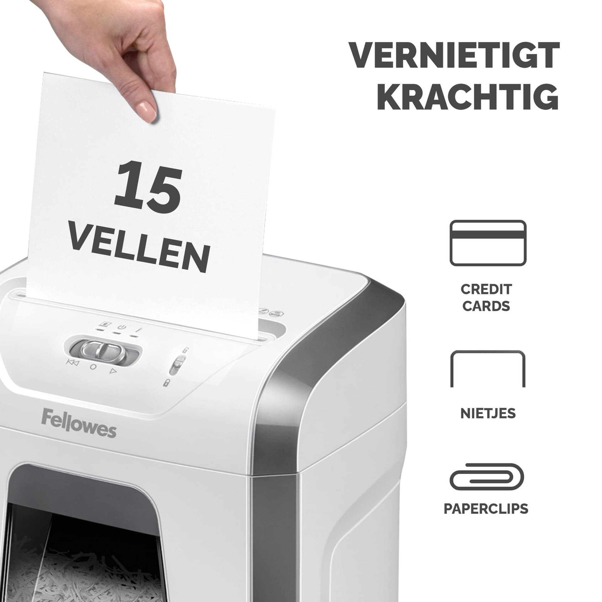 Papiervernietiger Fellowes Powershred 15C snippers 4x40mm wit 2