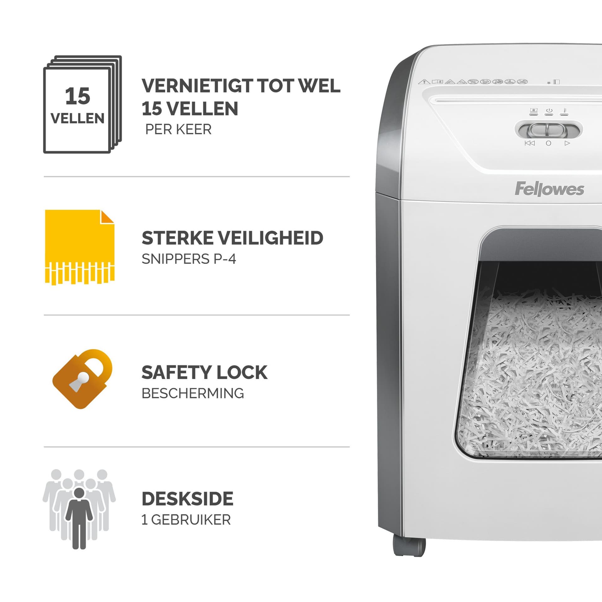 Papiervernietiger Fellowes Powershred 15C snippers 4x40mm wit 4