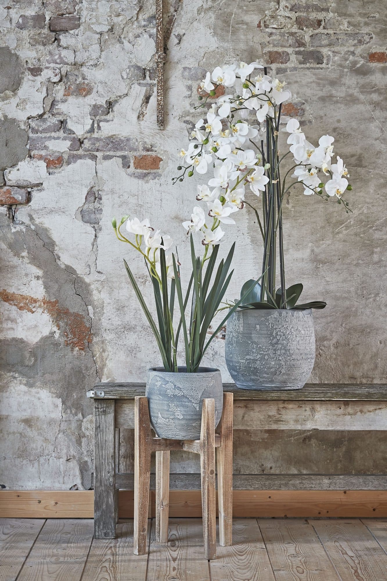 Kunstplant Mica Phalaenopsis orchideeën wit in plastic pot 79x51cm 5