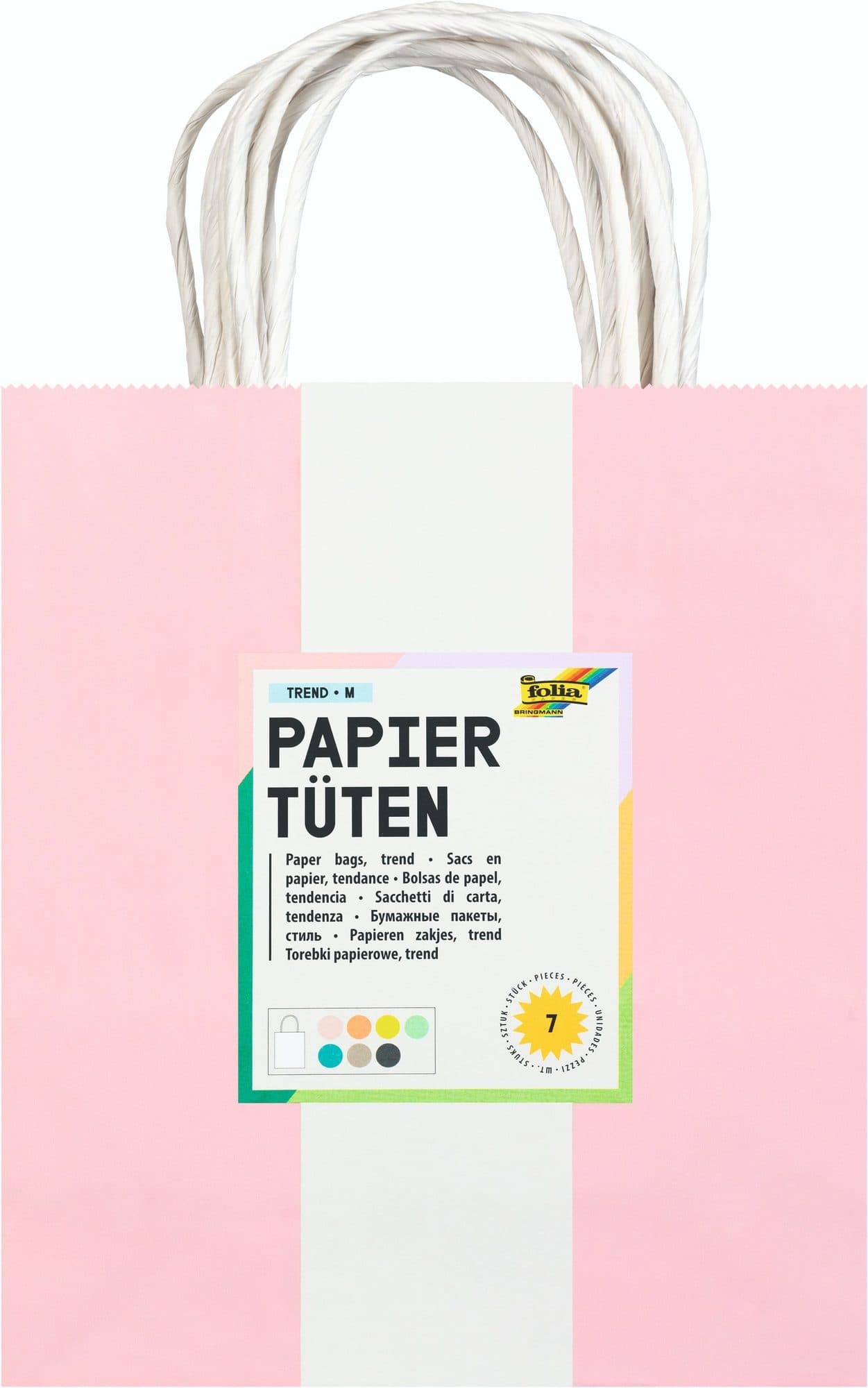 Tas met handvat Folia kraftpapier 110gr 18x21x8cm set à 7 kleuren
