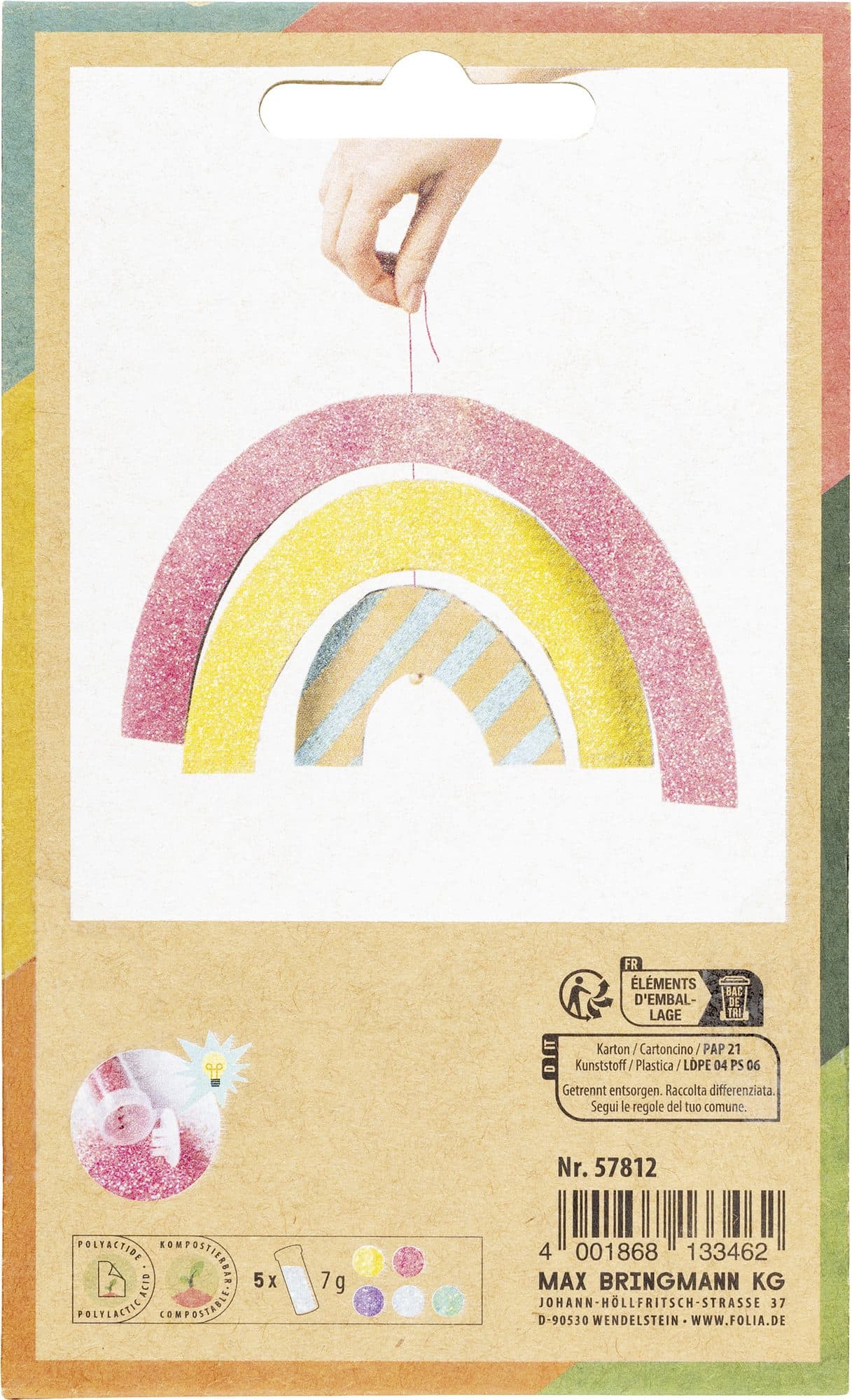 Glitterpoeder Bio Folia Rainbow 7gr 5 kleuren 3