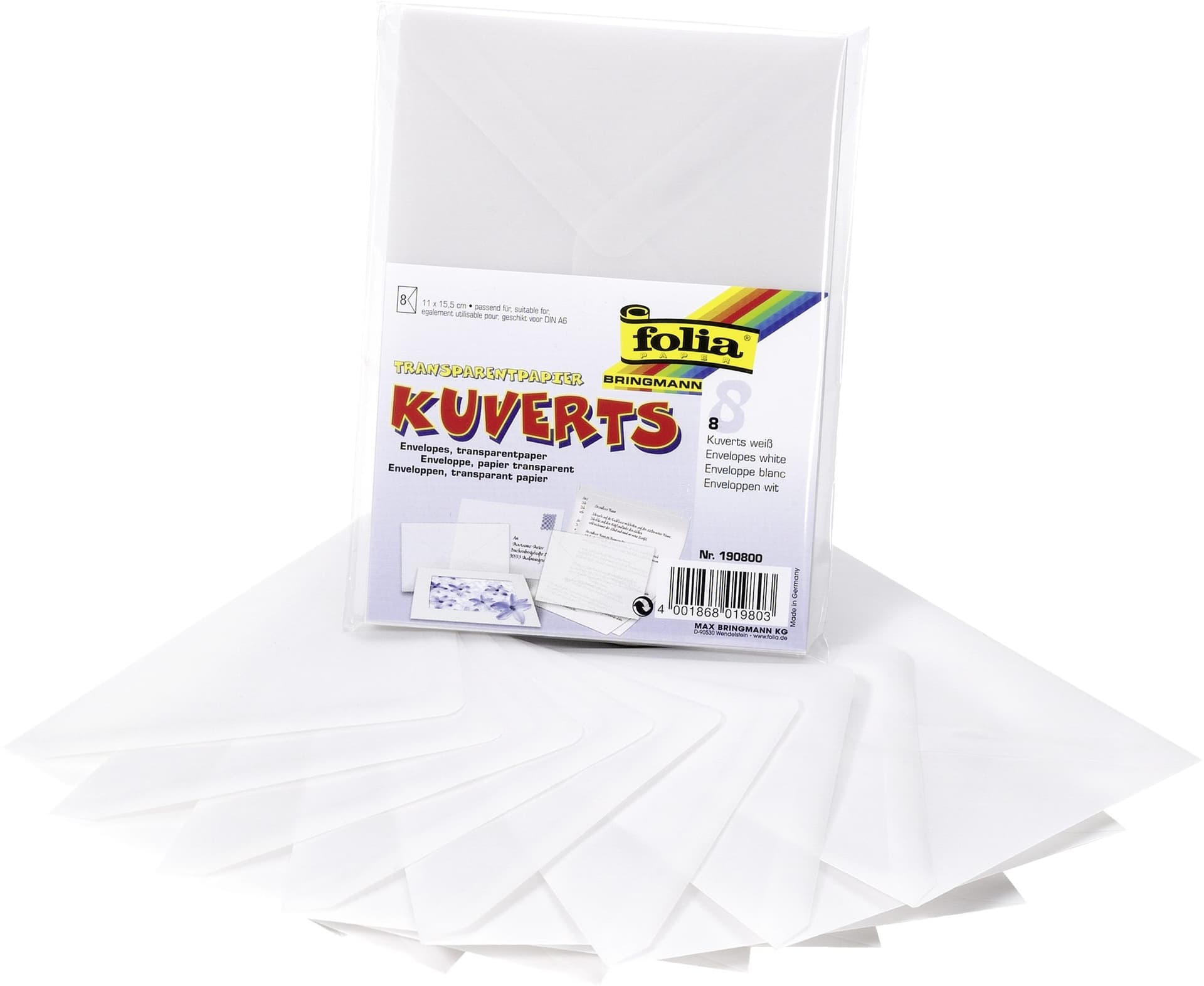 Envelop Folia A6 115gr set à 8 stuks transparant