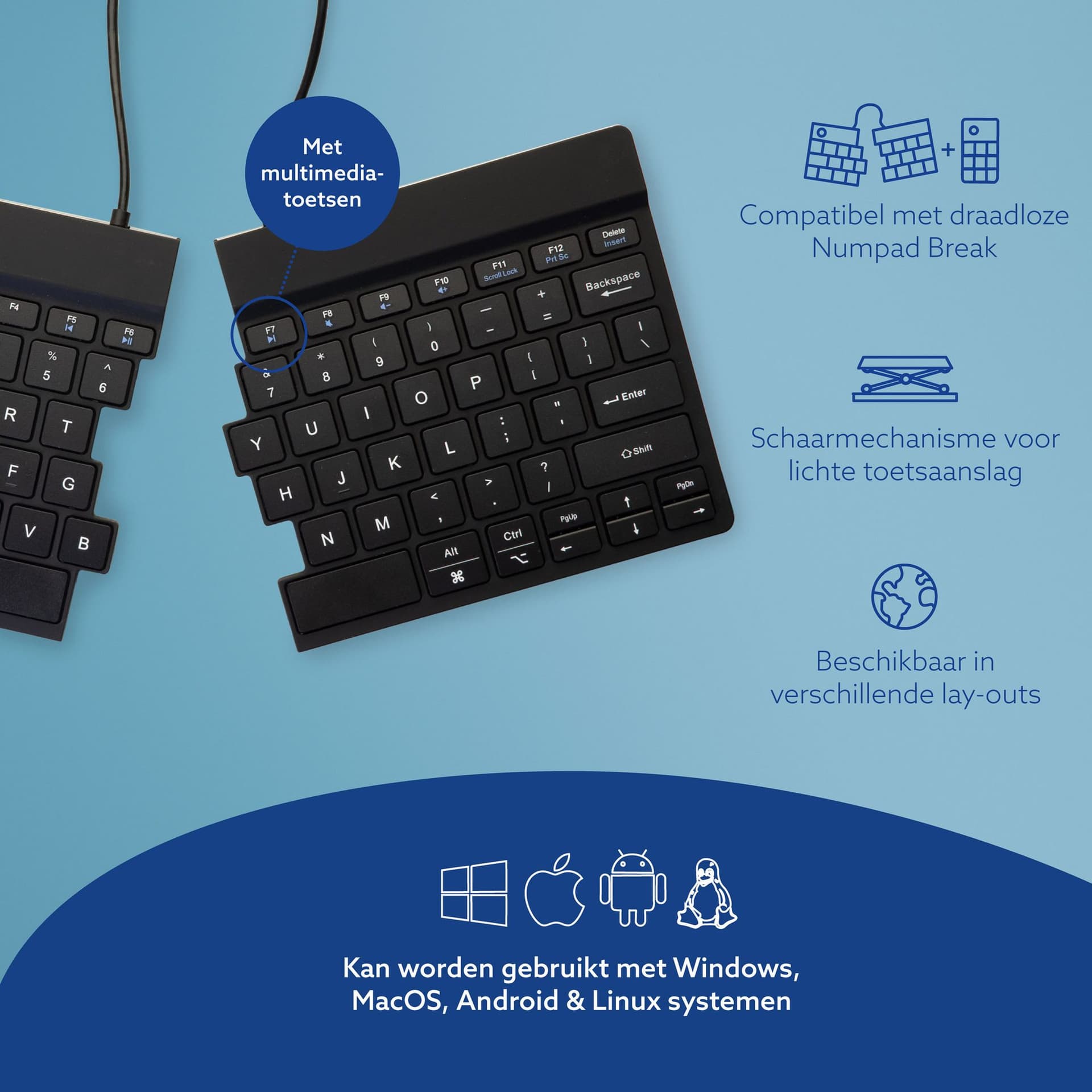 Toetsenbord R-Go Split Break QWERTY WL zwart 5