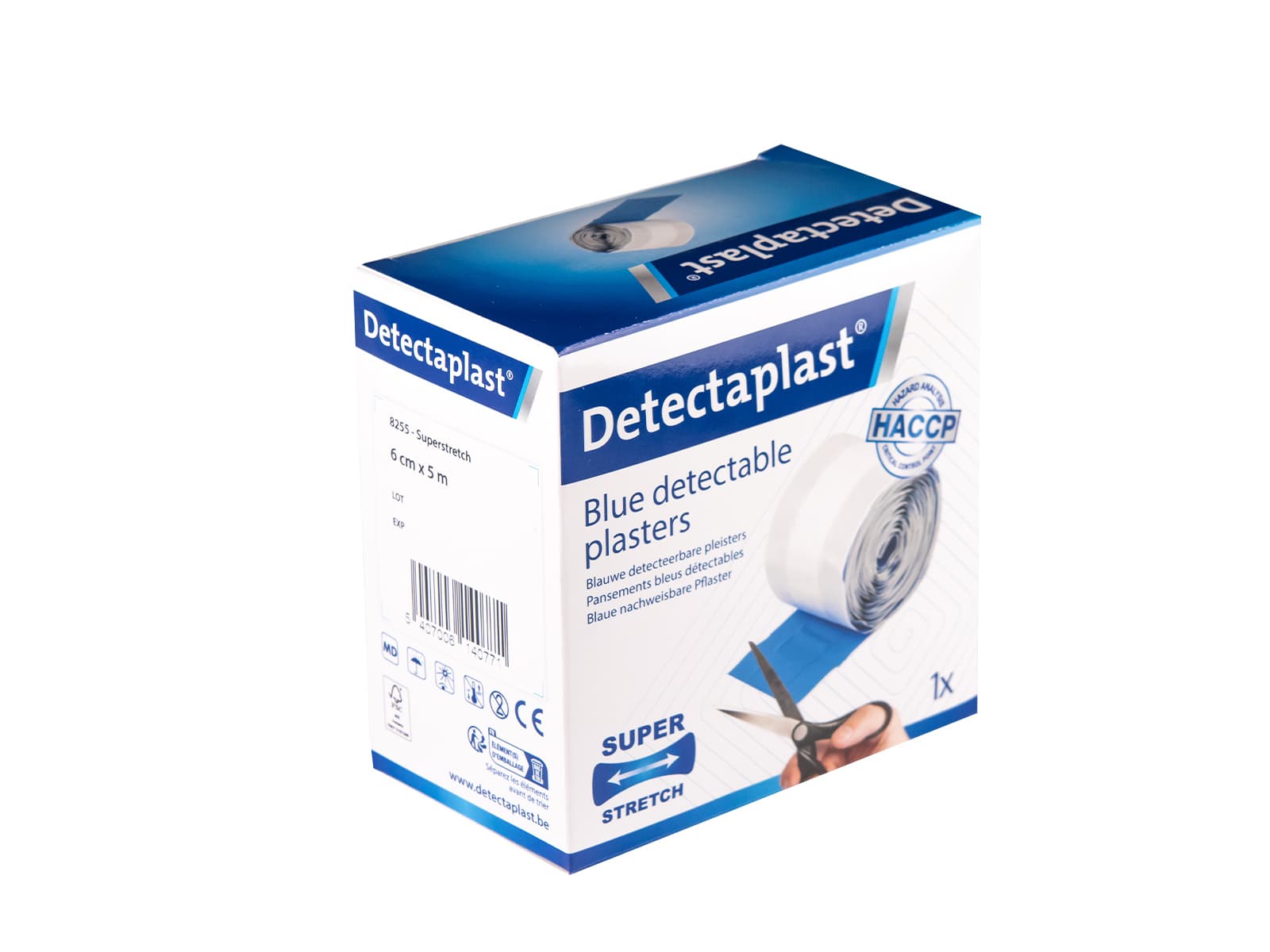 Elastische blauwe textielpleister Detectaplast 6cmx5m 3