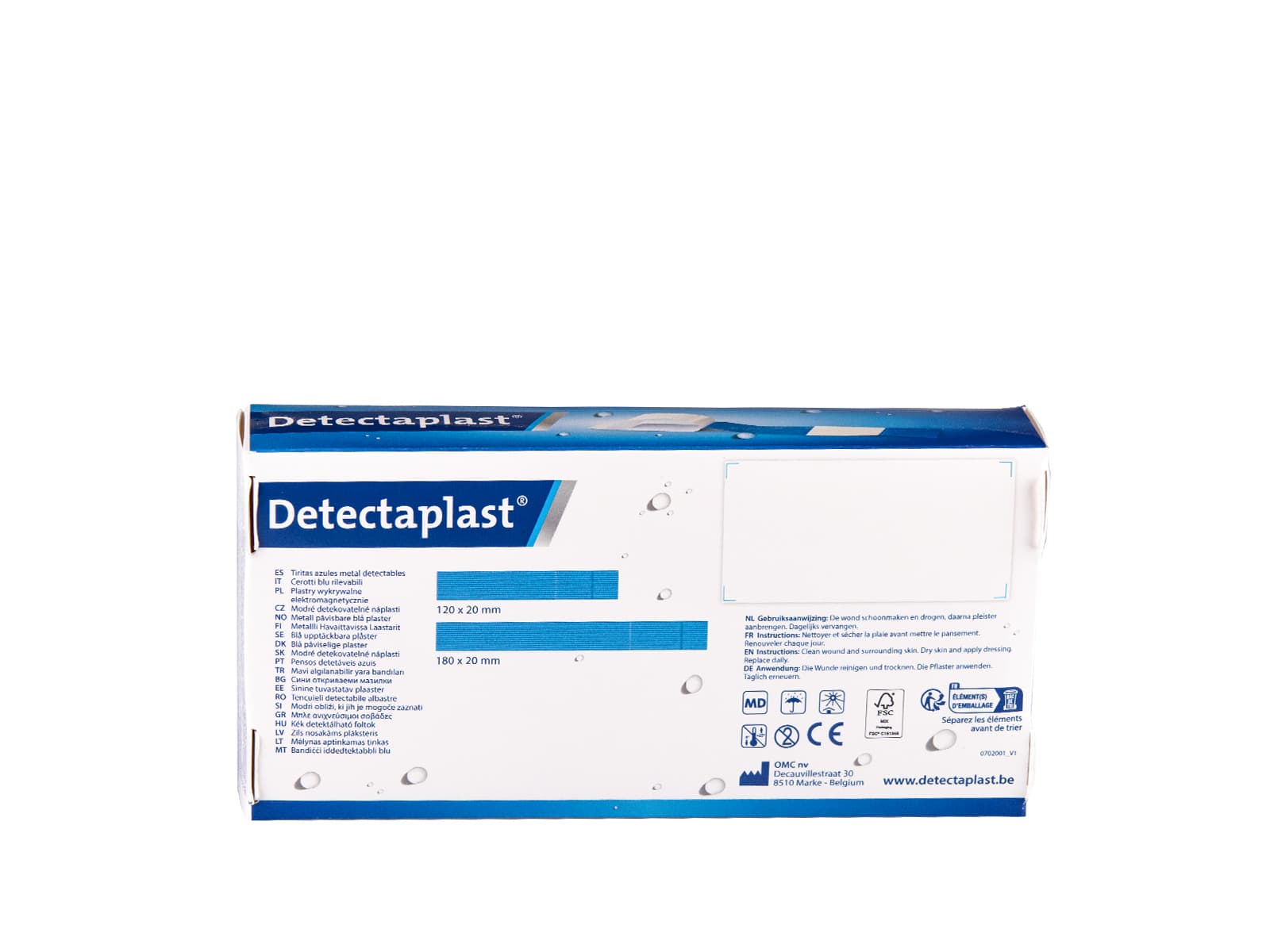 Waterafstotende blauwe pleister Detectaplast 180x20mm 100 stuks 5