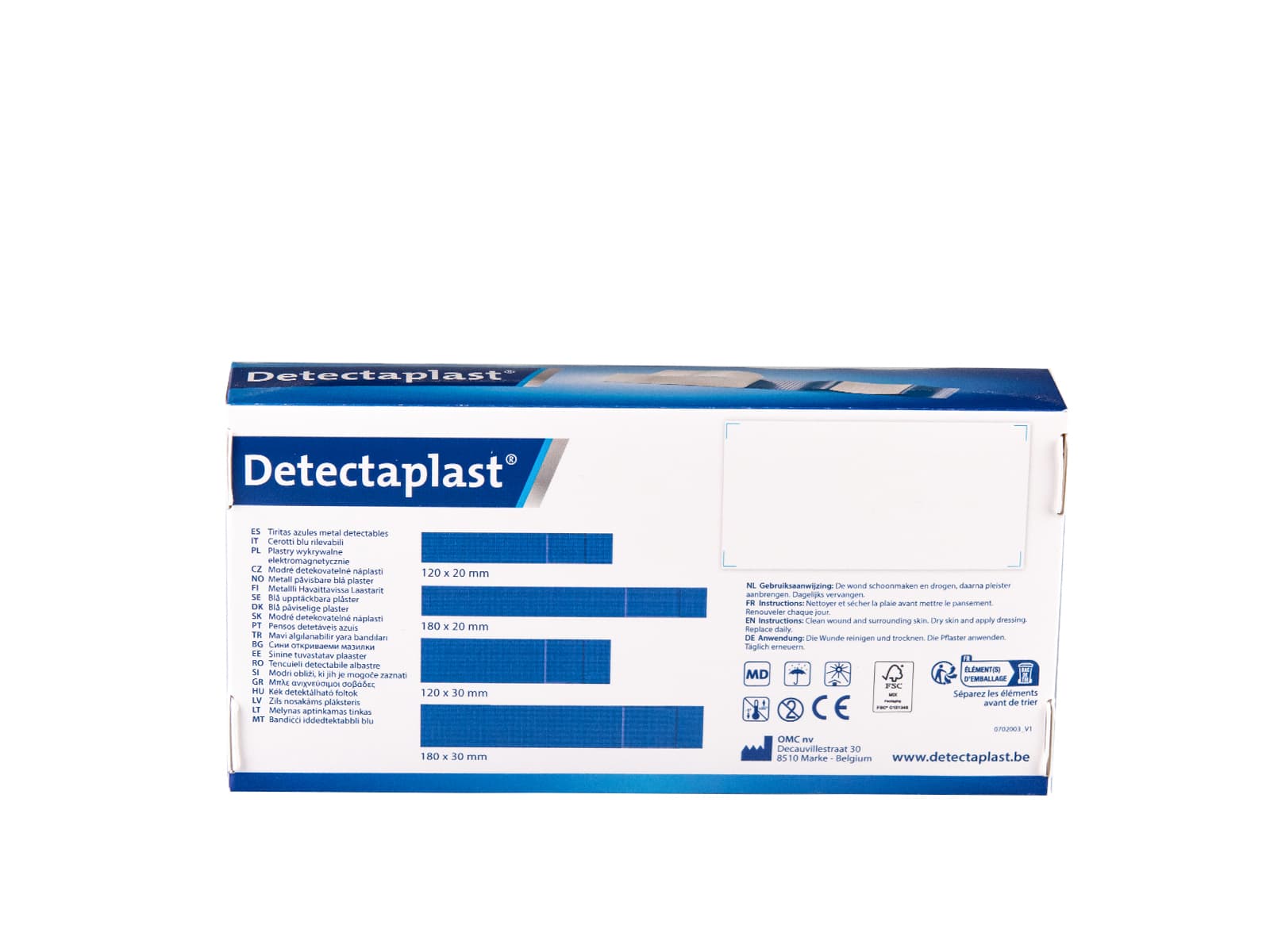 Elastische blauwe textielpleister Detectaplast 180x20mm 100 stuks 5