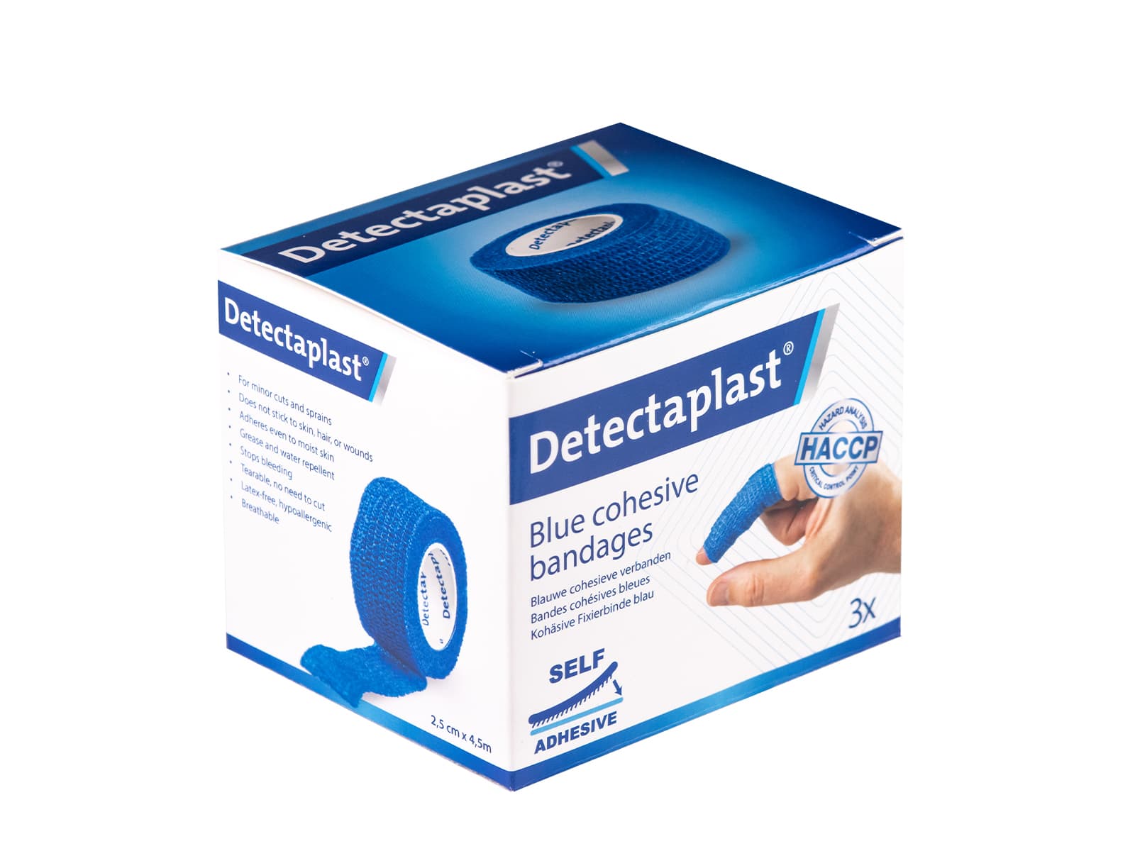 Snelpleister blauw Detectaplast 2,5cmx4,5m 3 stuks 3