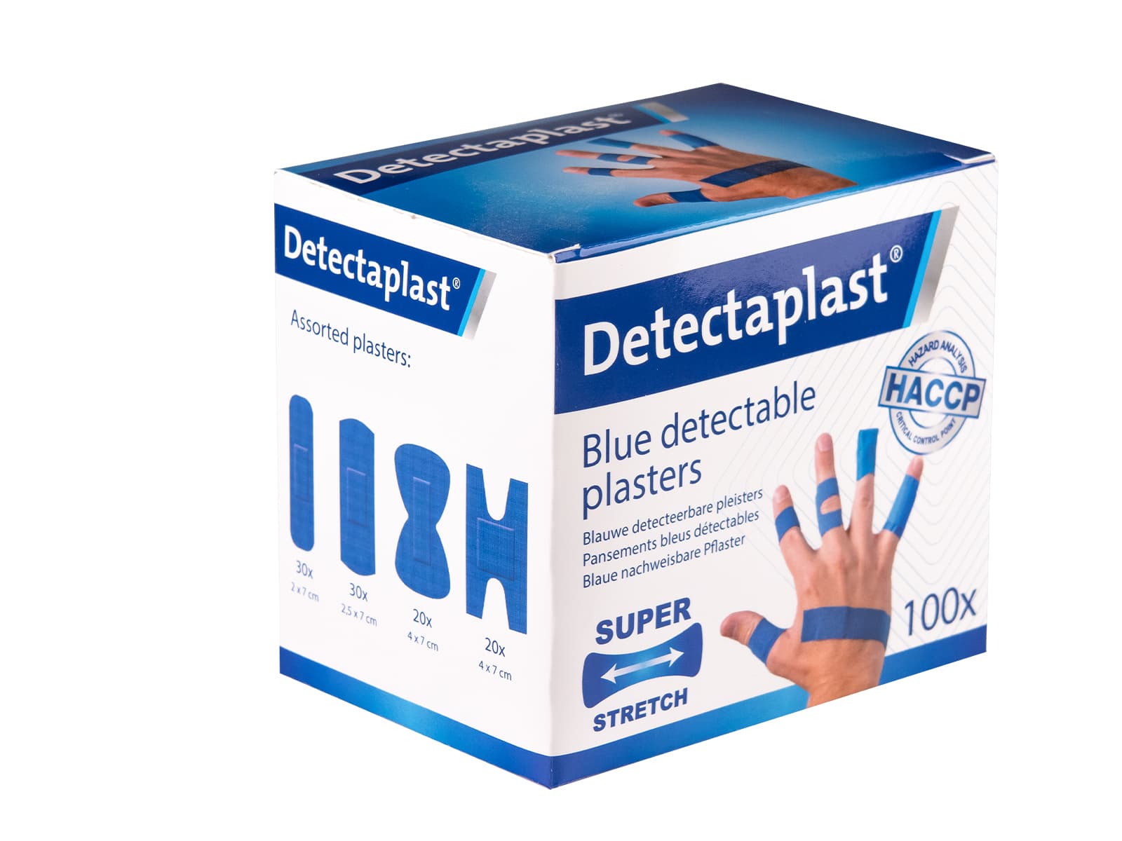 Elastische blauwe textielpleister Detectaplast assorti 100 stuks 3