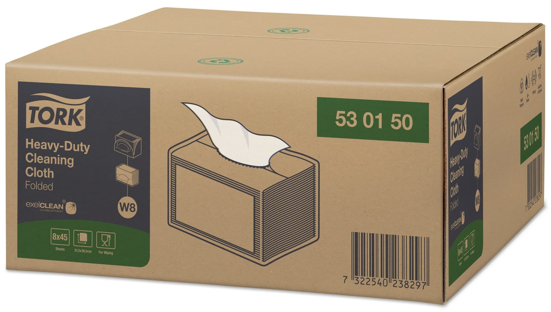 Reinigingsdoek Tork W8 Premium Heavy-Duty 1-laags 45 vel wit 530150 2