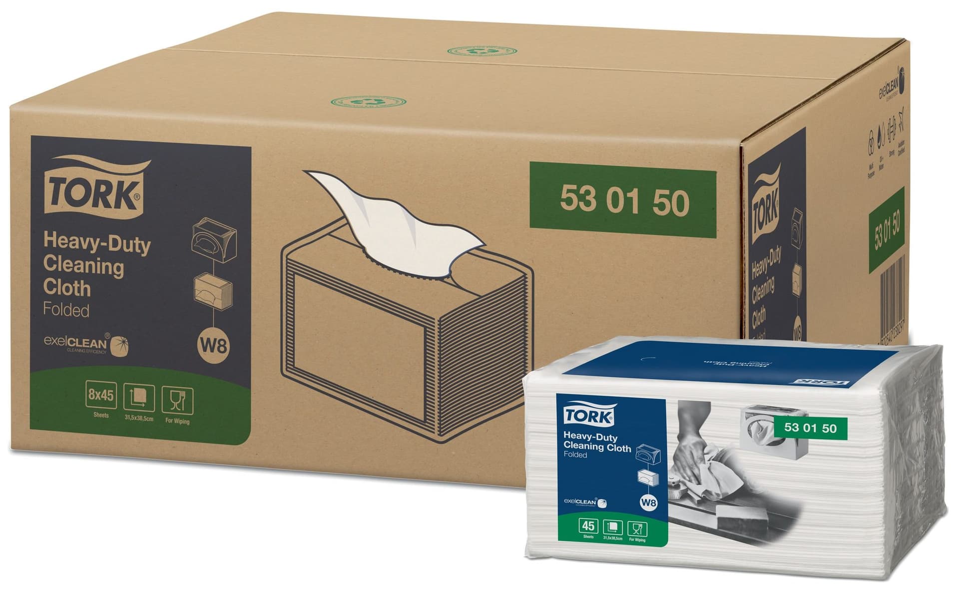 Reinigingsdoek Tork W8 Premium Heavy-Duty 1-laags 45 vel wit 530150 3