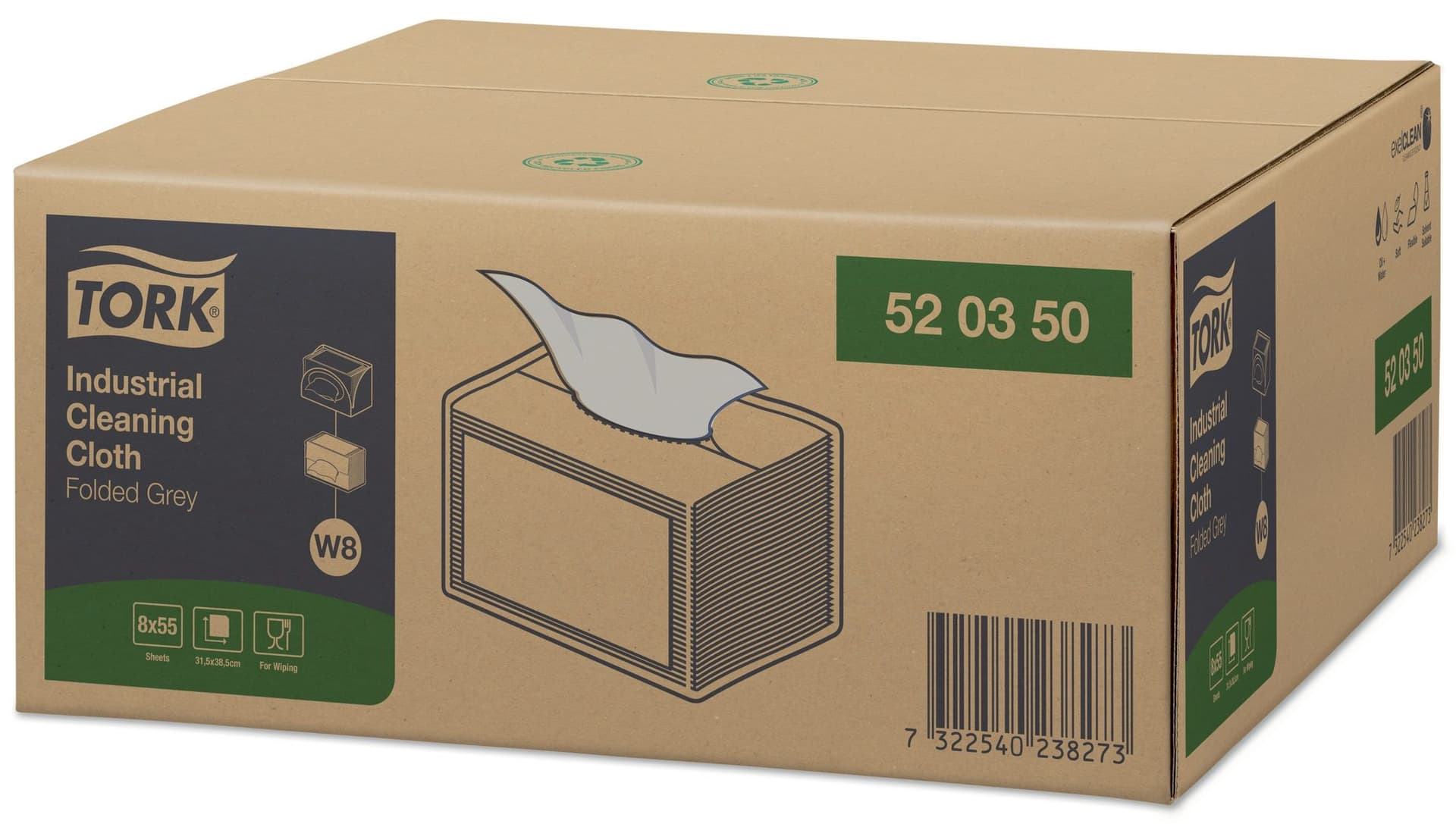 Reinigingsdoek Tork W8 Premium Industrial 1-laags 55 vel grijs 520350 2