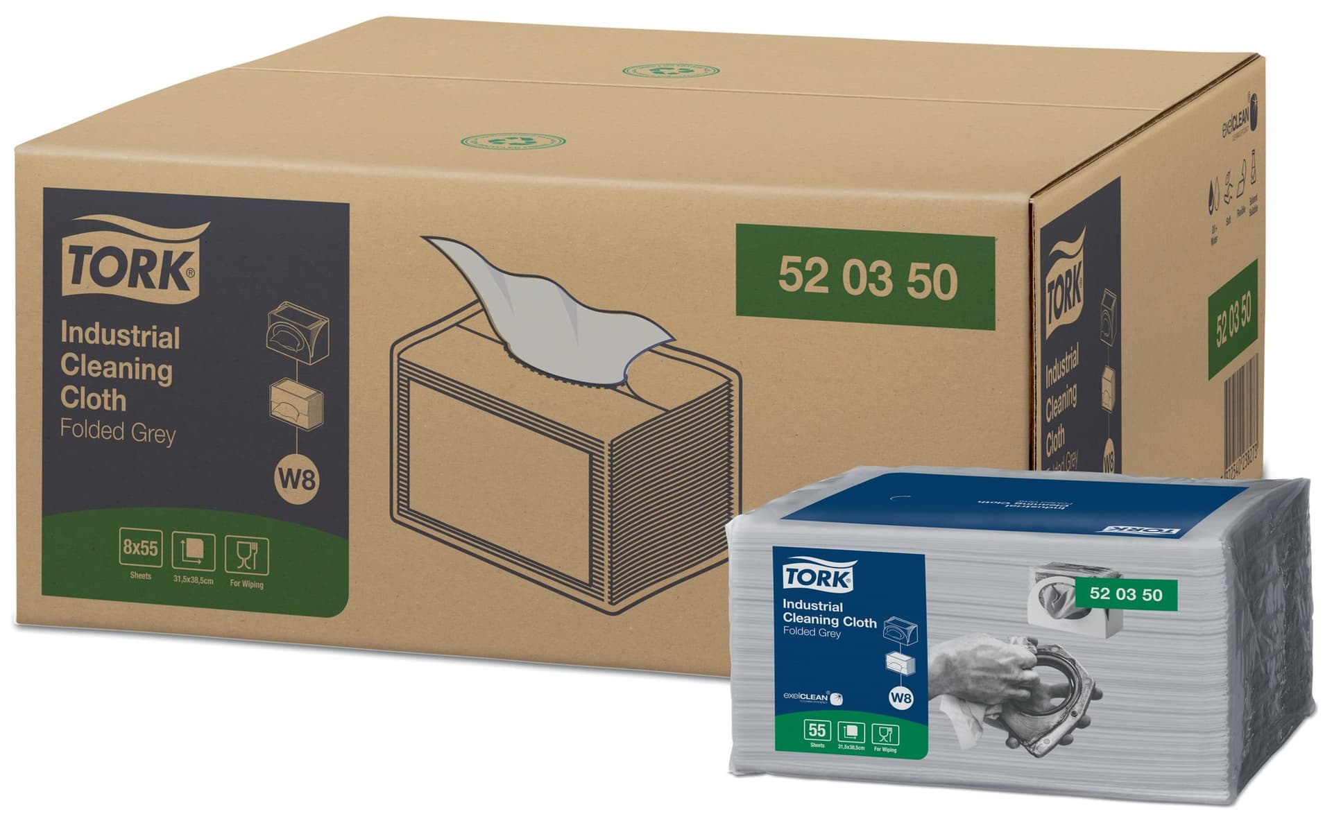 Reinigingsdoek Tork W8 Premium Industrial 1-laags 55 vel grijs 520350 3