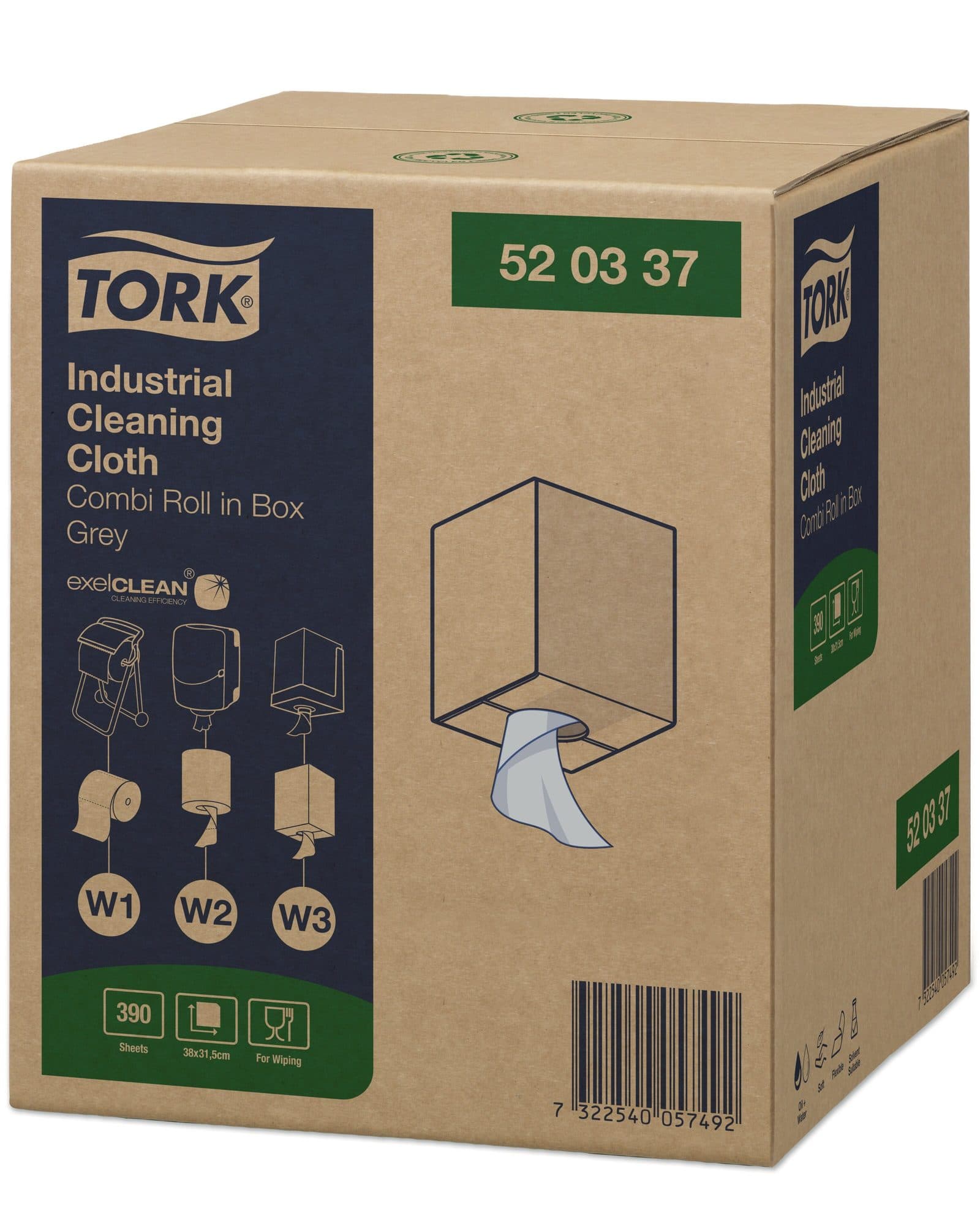 Reinigingsdoek Tork W1-W2-W3 Premium Industrial 1-laags 390 vel grijs 520337 2