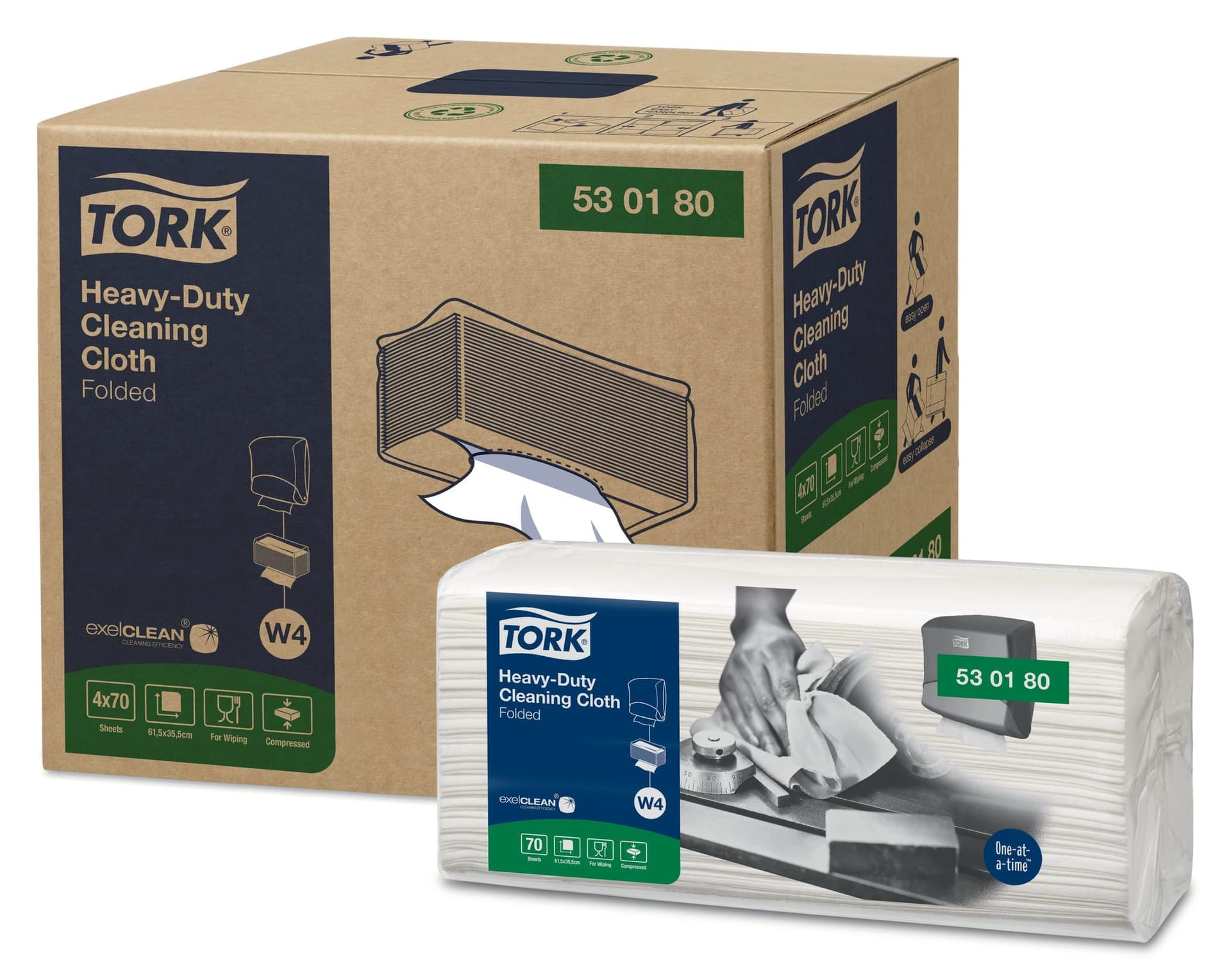 Reinigingsdoek Tork W4 Premium Heavy-Duty gevouwen 1-laags 4x70 vel wit 530180 3