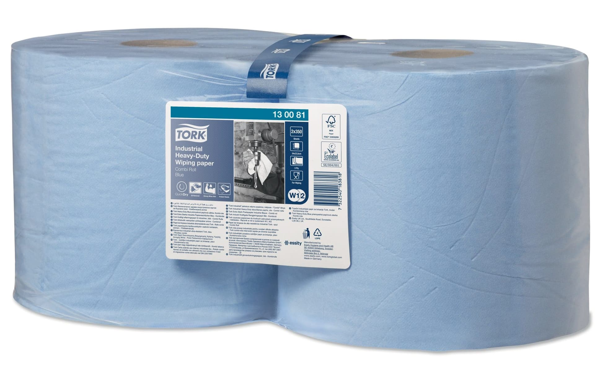 Poetspapier Tork W2 Heavy-Duty Industrial Premium 3-laags 350 vel blauw 130081