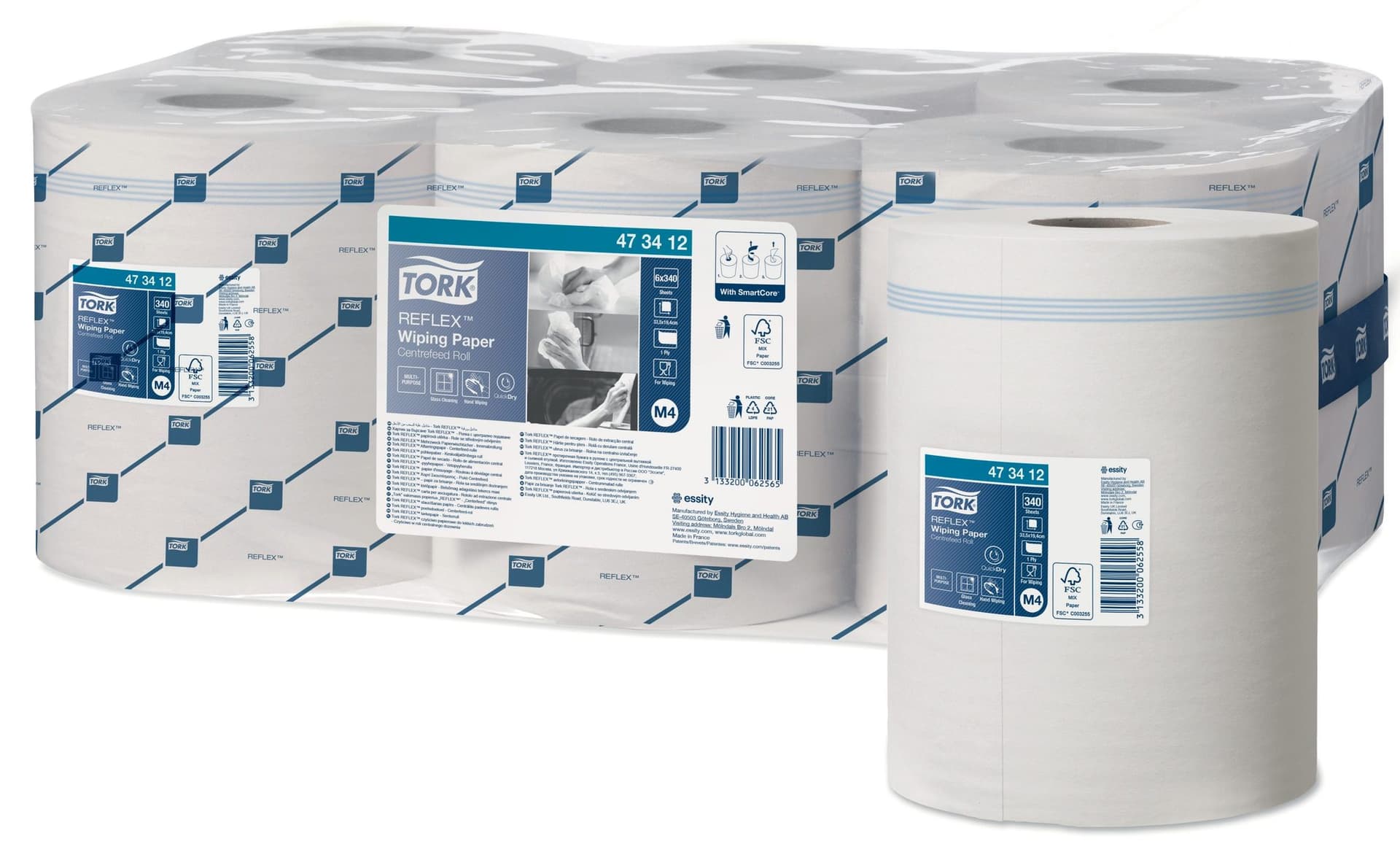 Poetspapier Tork M4 Reflex Premium 1-laags 340 vel wit 473412 3