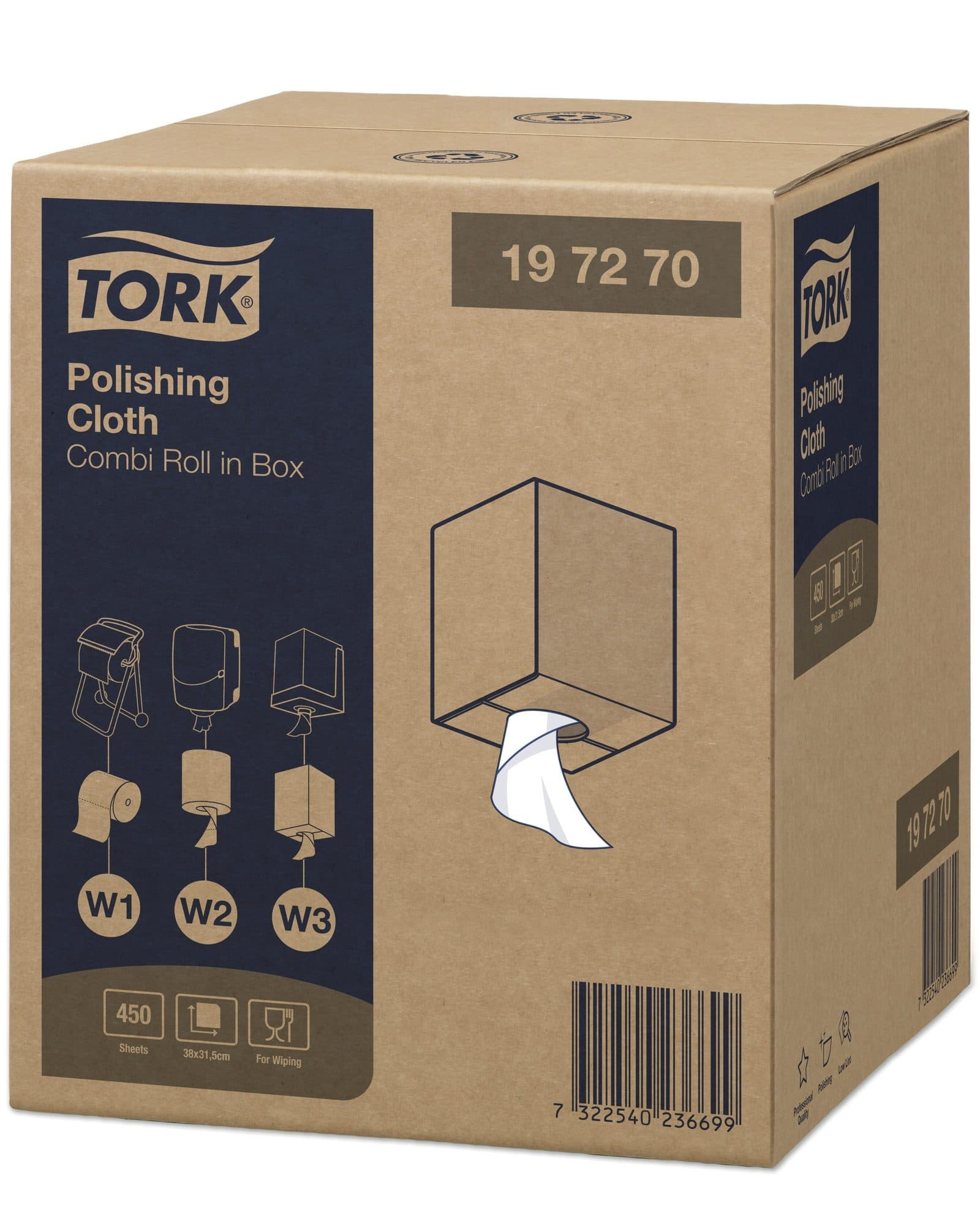Reinigingsdoek Tork W1-W2-W3 Premium 1-laags 450 vel wit 197270 3
