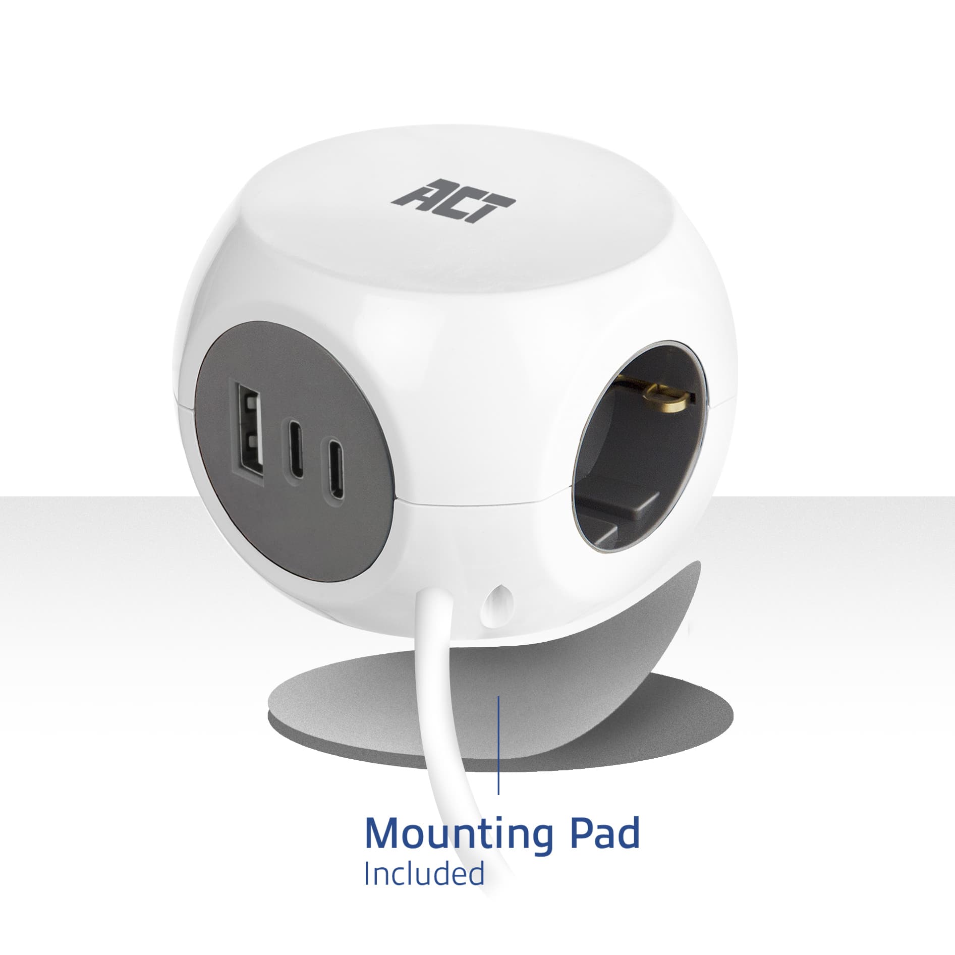 Stekkerblok ACT 3 voudig  inclusief 2x USB C/A 1.5 meter wit/grijs 4