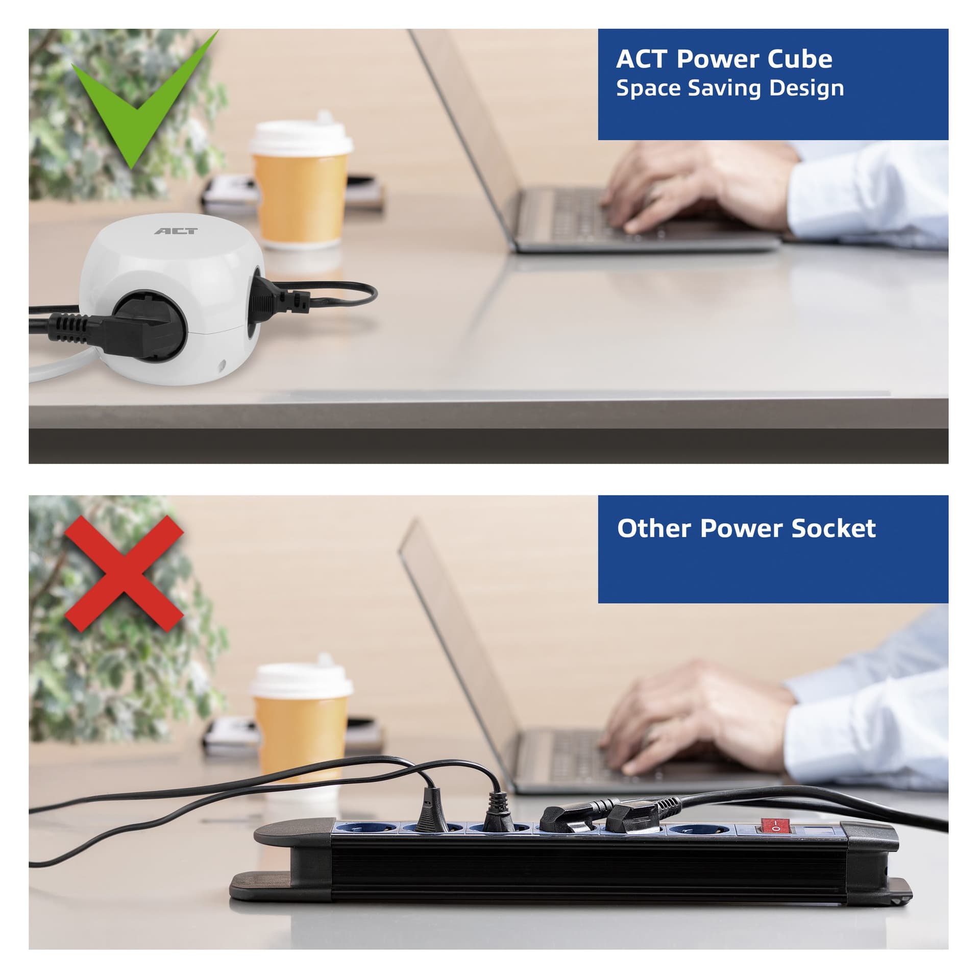 Stekkerblok ACT 3 voudig  inclusief 2x USB C/A 1.5 meter wit/grijs 6