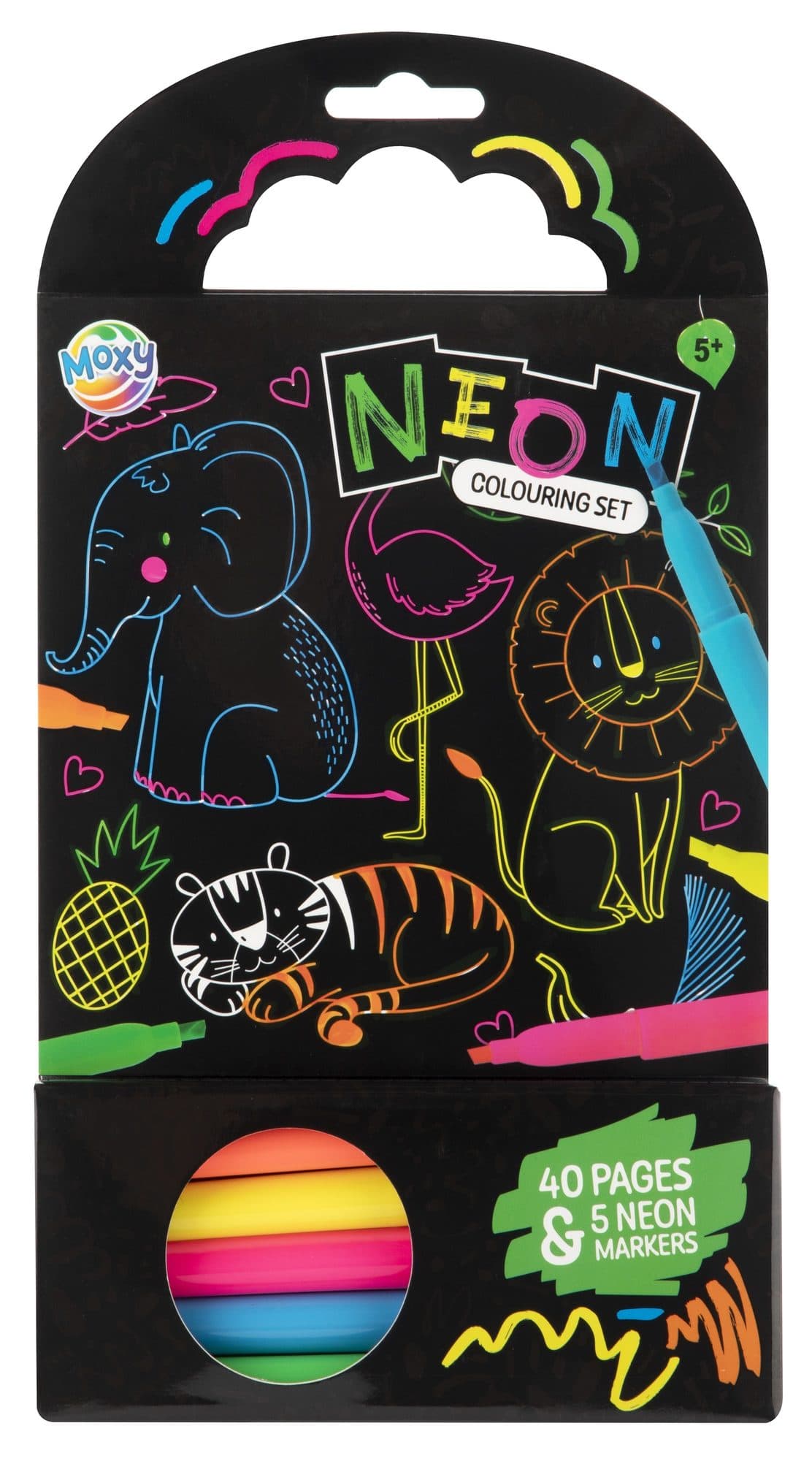 Colouring Book 15x15 cm 40 sheets 5 neon markers 2