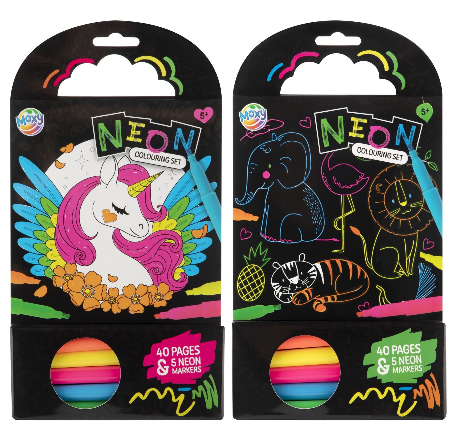 Colouring Book 15x15 cm 40 sheets 5 neon markers 3