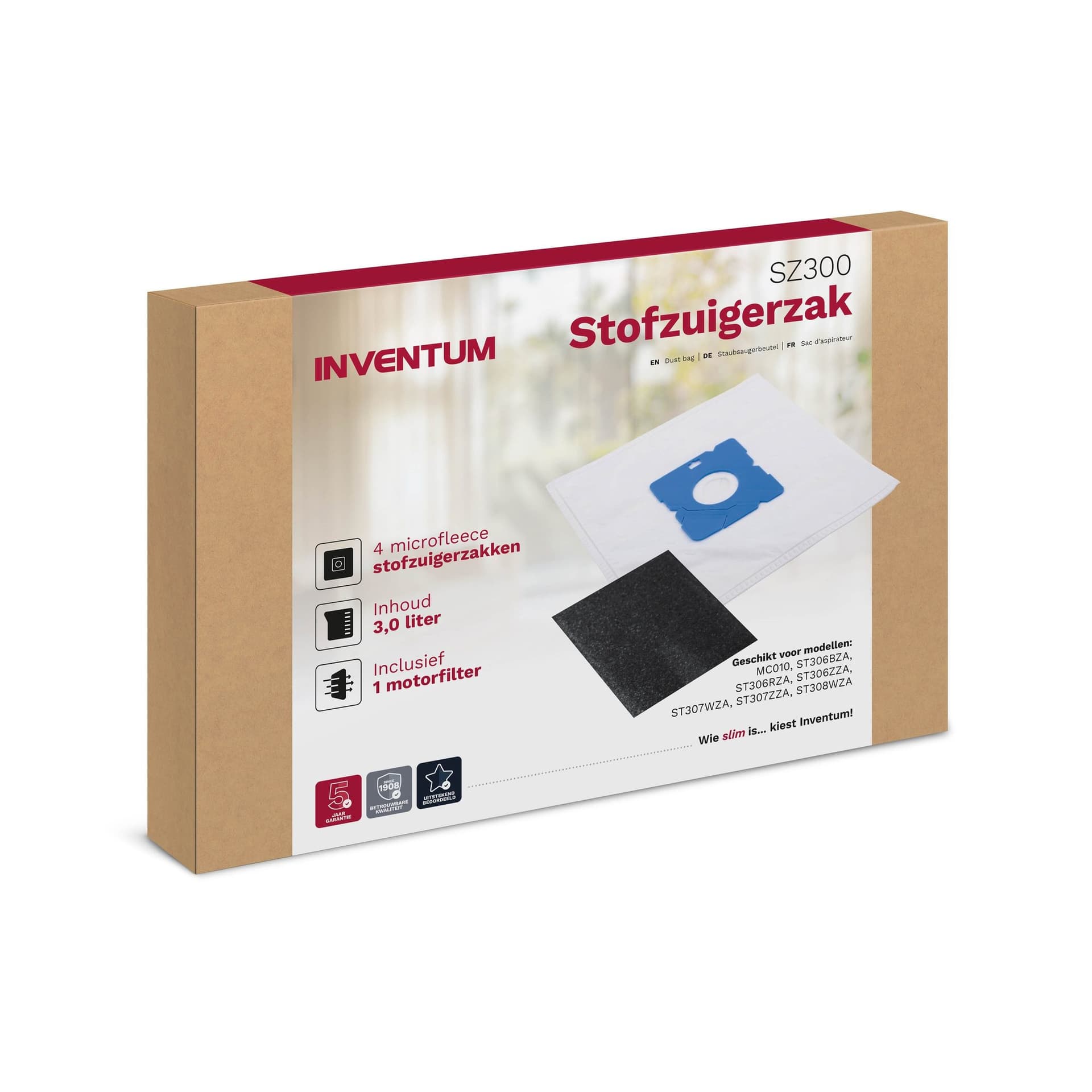 Stofzuigerzak Inventum 3l set van 4 zakken + motorfilter