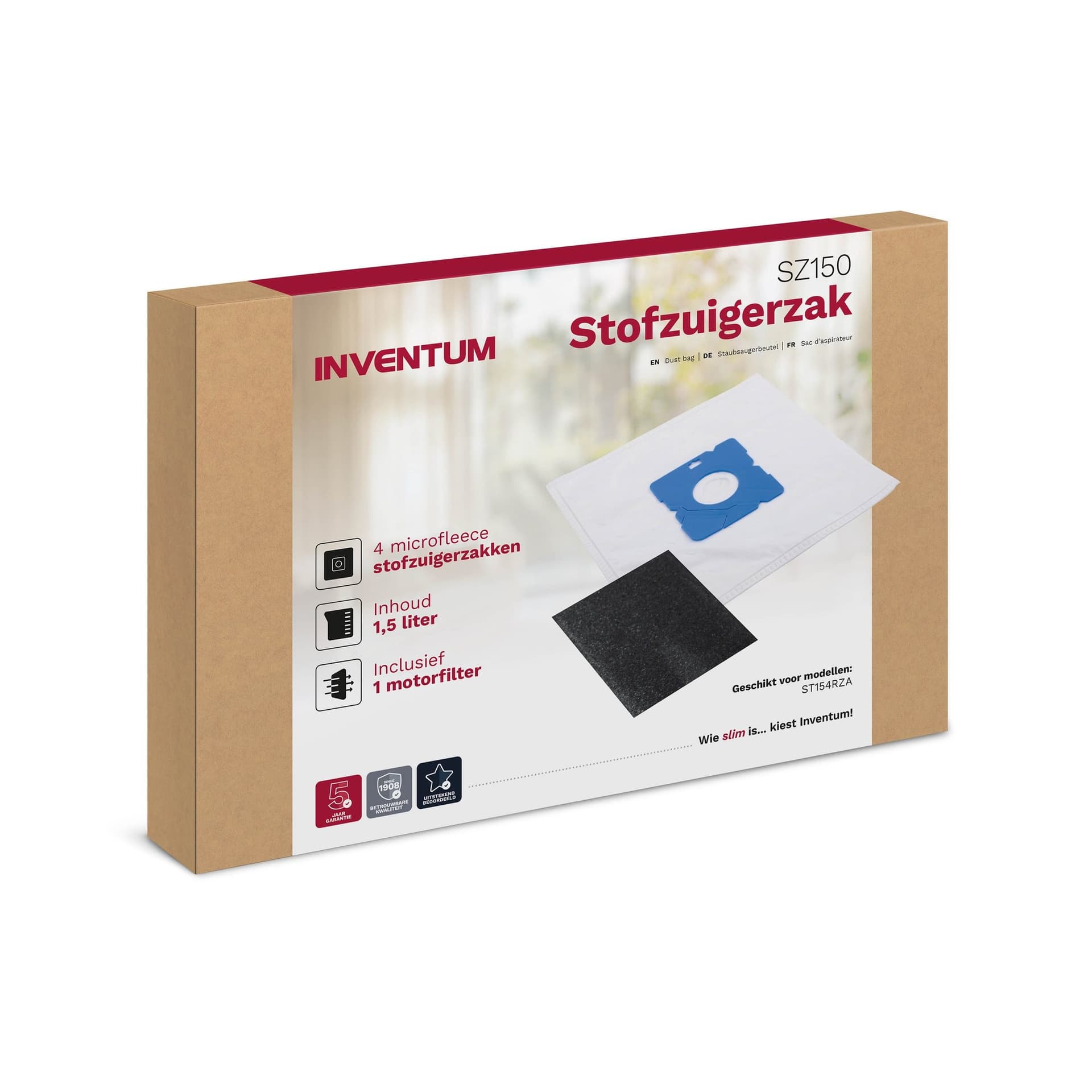 Stofzuigerzak Inventum 1.5l set van 4 zakken + motorfilter