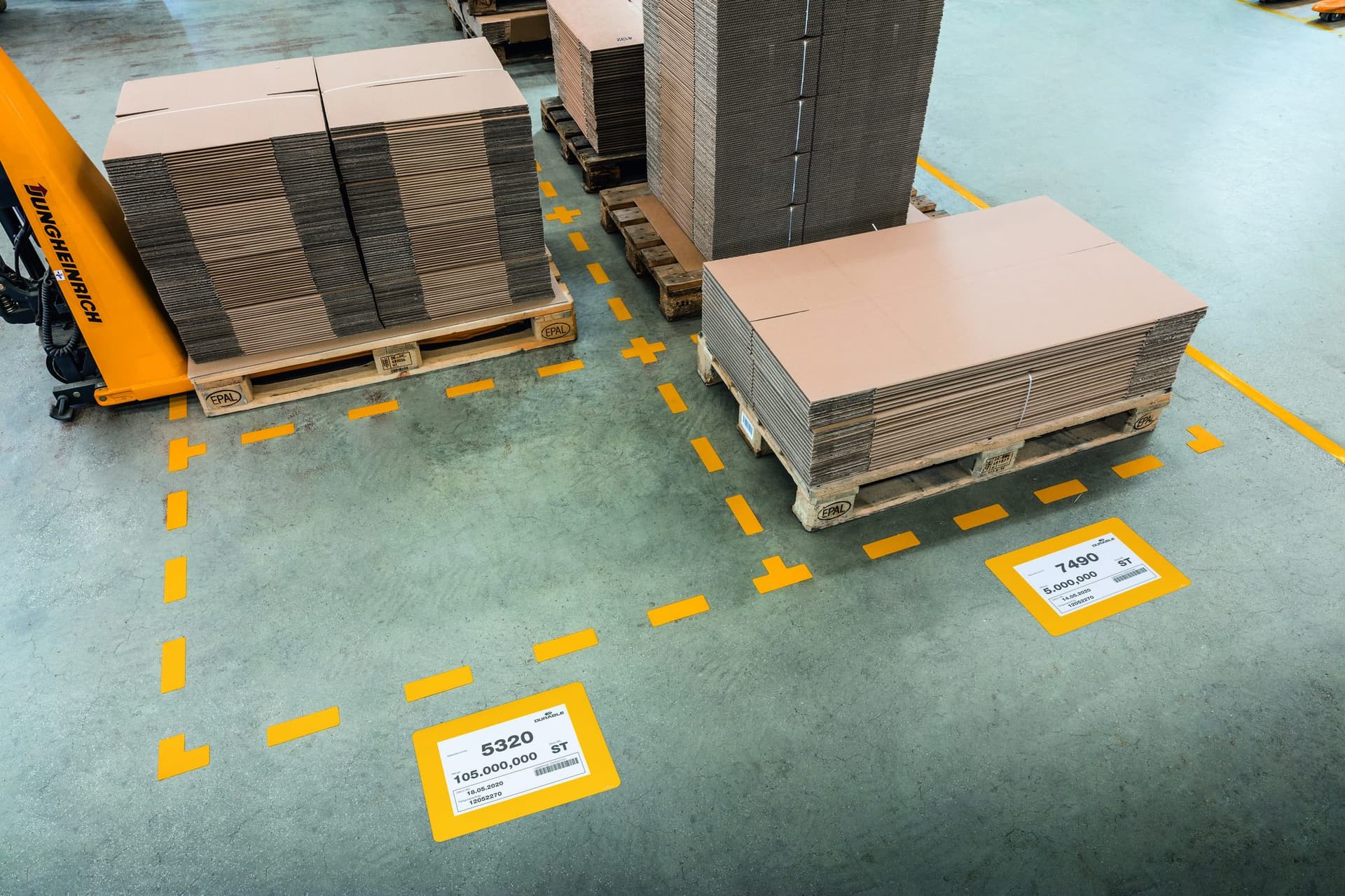 Vloersticker Durable kader voor A4 documenten verwijderbaar geel 10 stuks 2