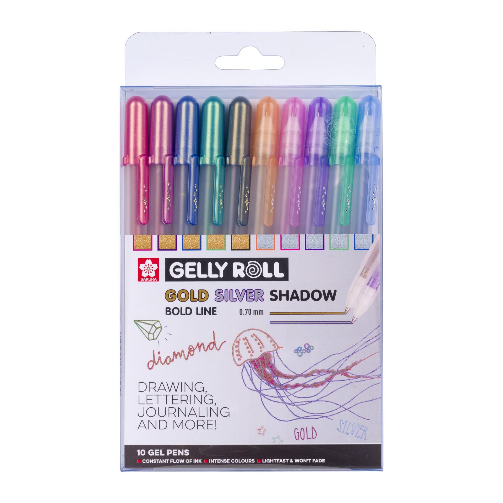 Gelschrijver Sakura Gelly Roll Gold Silver Shadow set à 10 kleuren 2