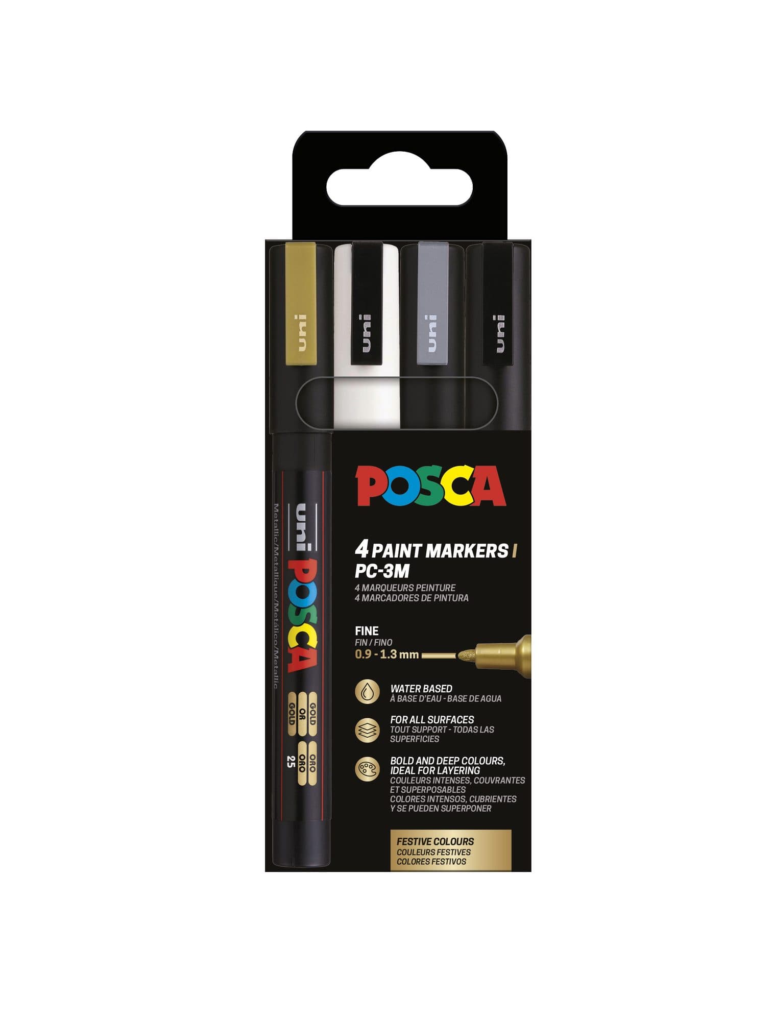 Paintmarker Uni POSCA PC3M fijn assorti set à 4 stuks