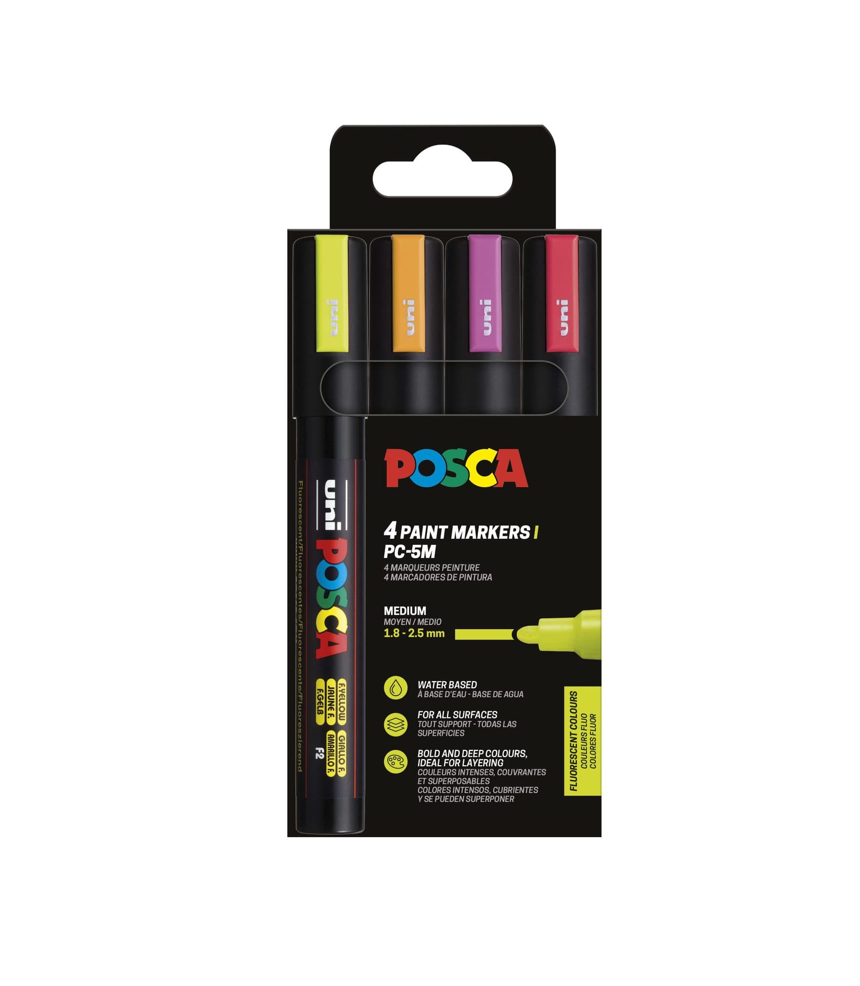 Paintmarker Uni POSCA PC5M medium fluor assorti set à 4 stuks