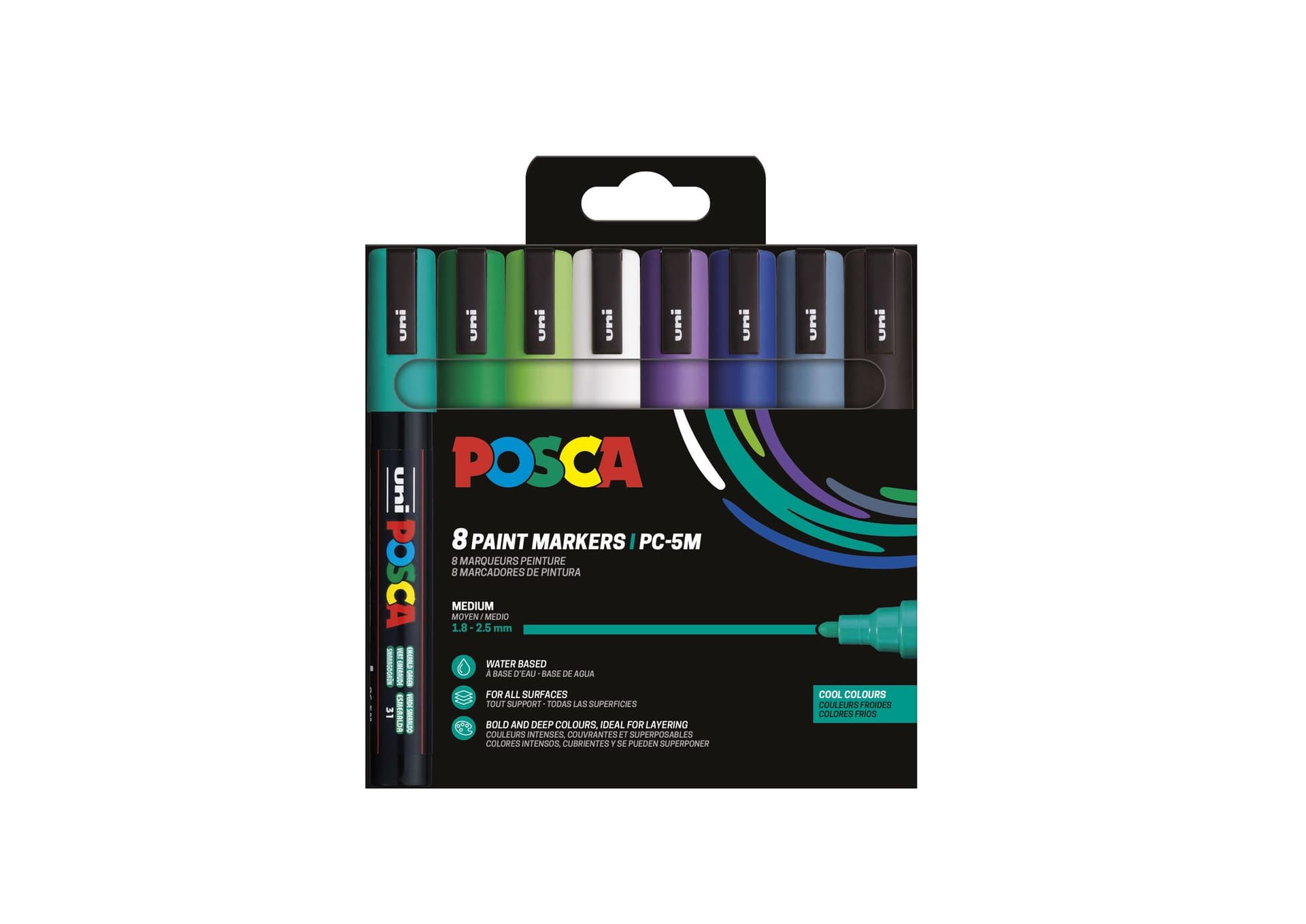Paintmarker Uni POSCA PC5M medium koel assorti set à 8 stuks