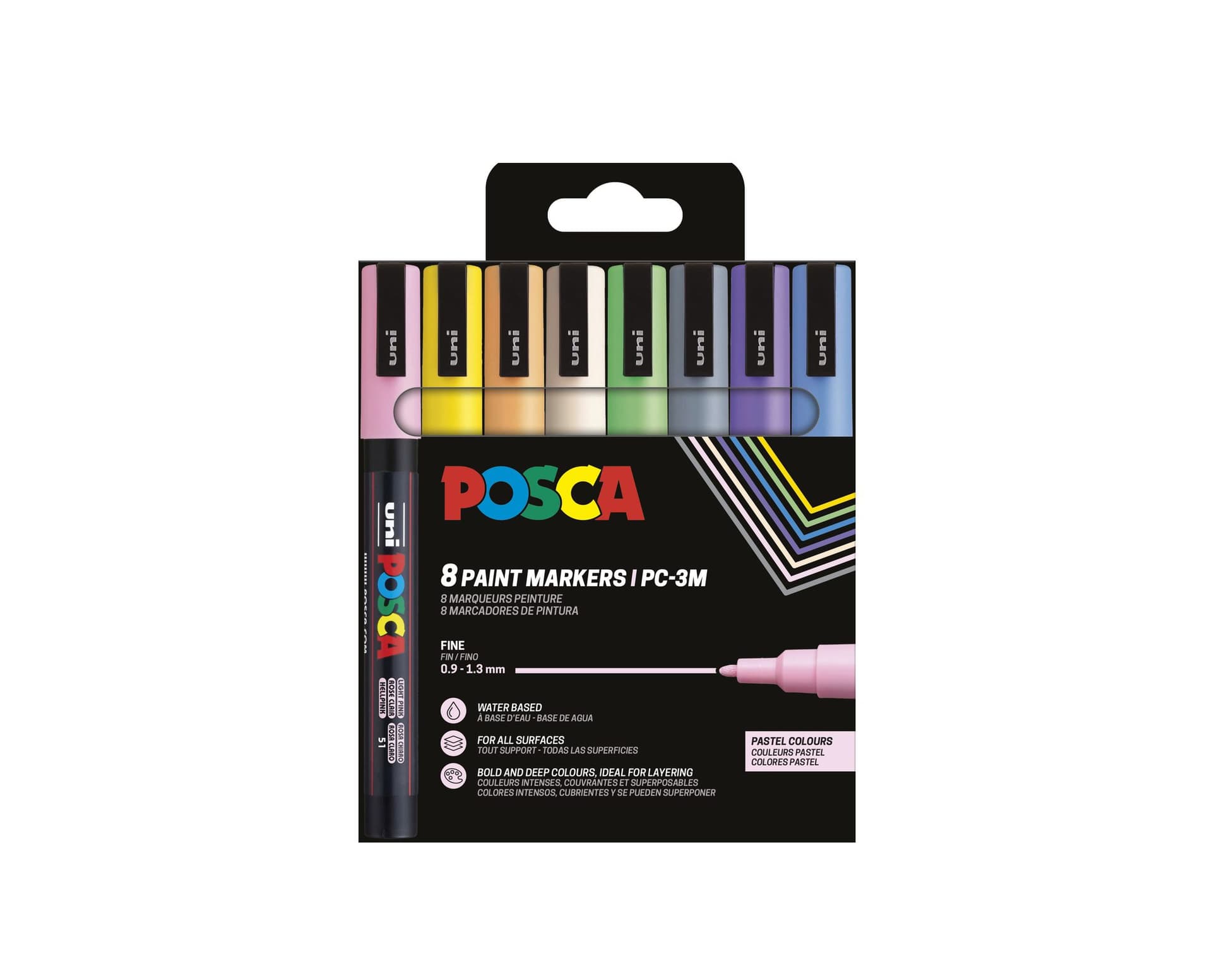 Paintmarker Uni POSCA PC3M fijn pastel assorti set à 8 stuks