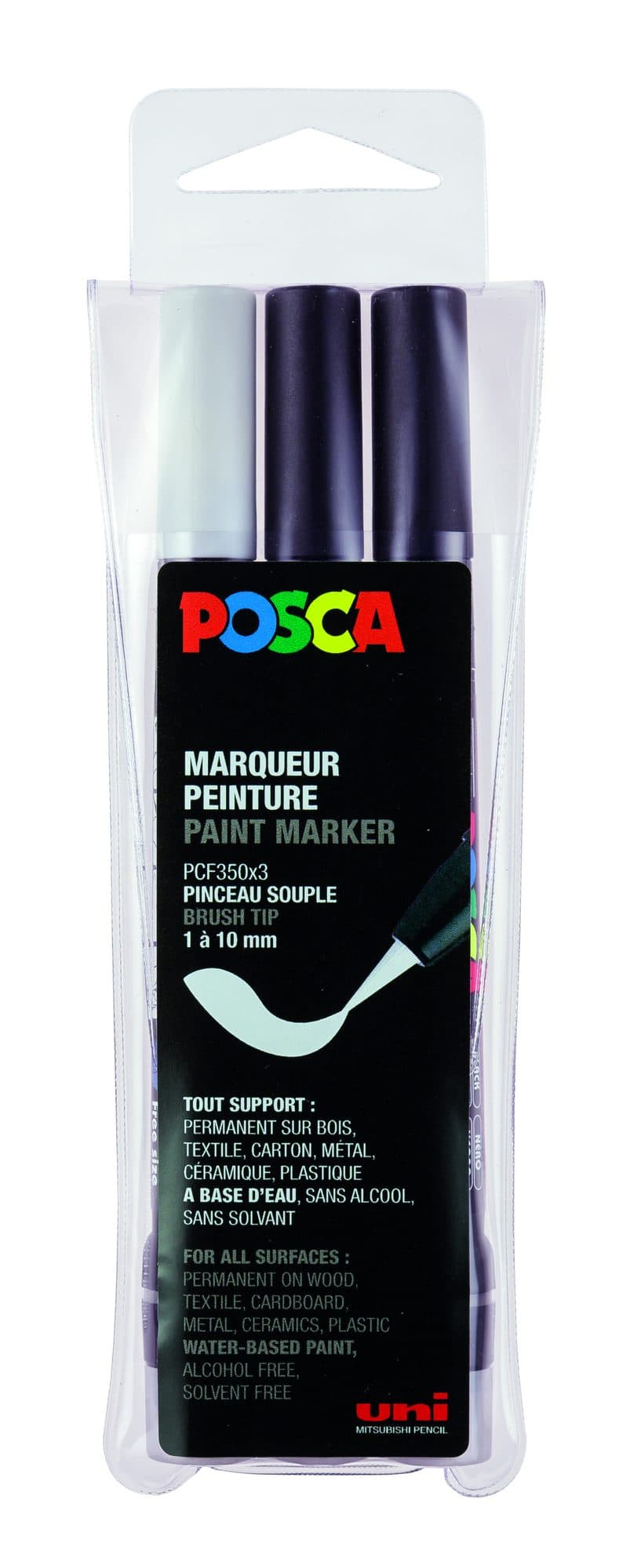Paintmarker Uni POSCA PCF350 Brush 1-10mm assorti set à 3 stuks