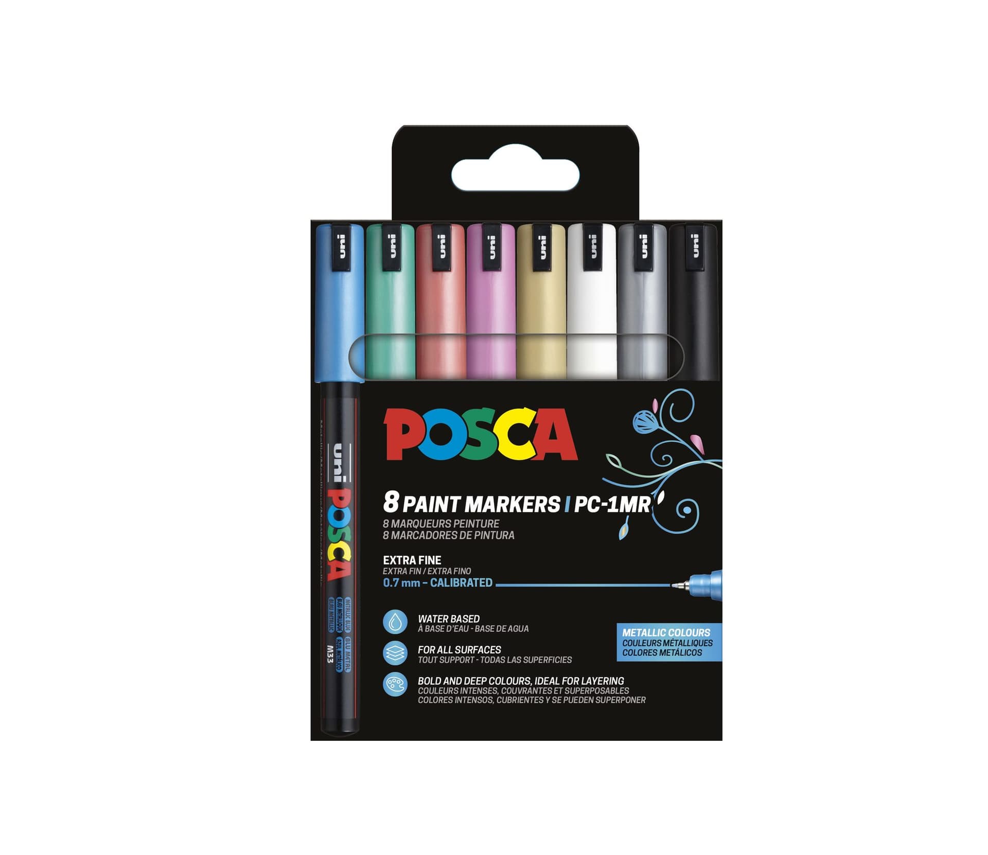 Paintmarker Uni POSCA PC1MR extra fijn metallic assorti set à 8 stuks