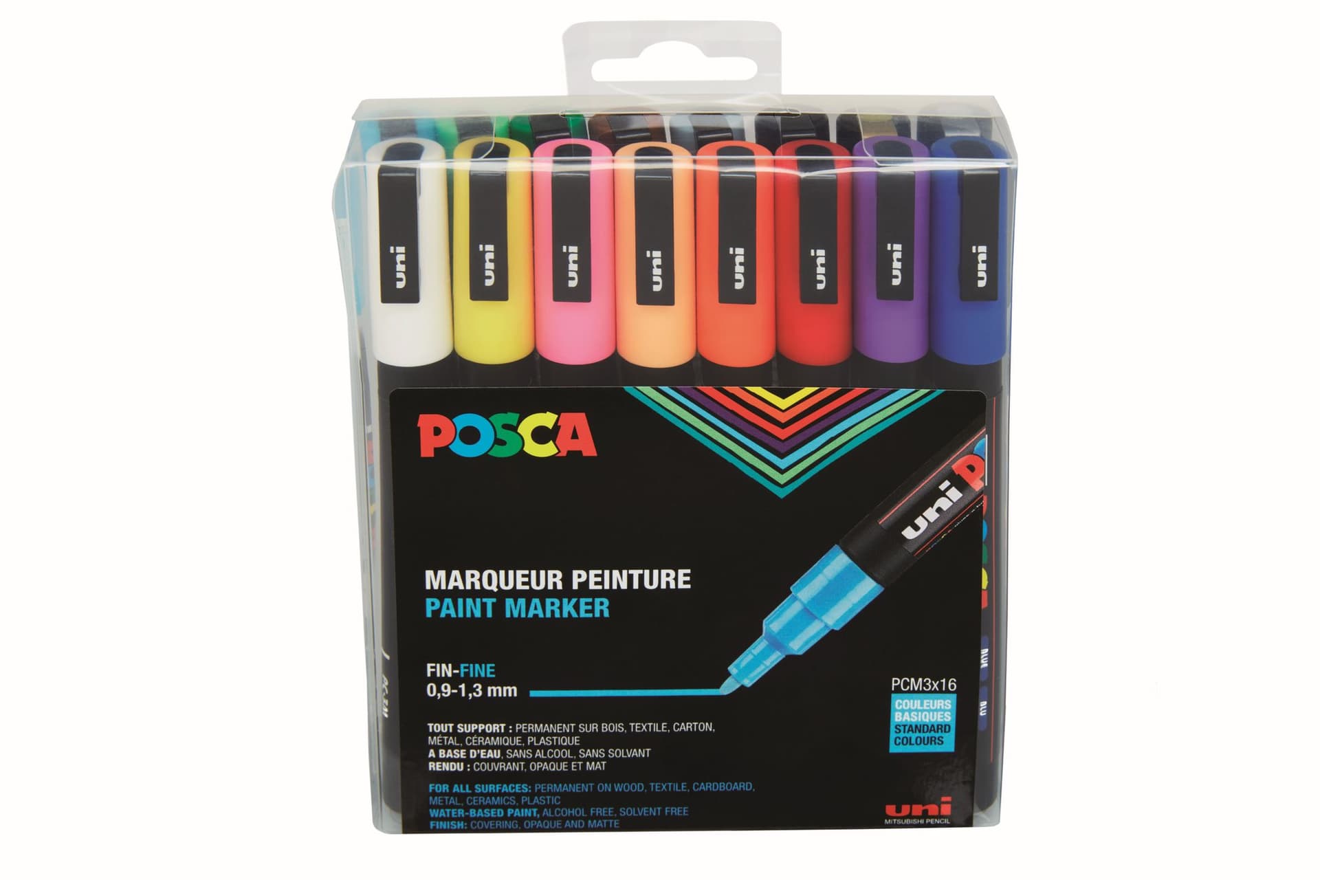 Paintmarker Uni POSCA PC3M fijn standaard assorti set à 16 stuks