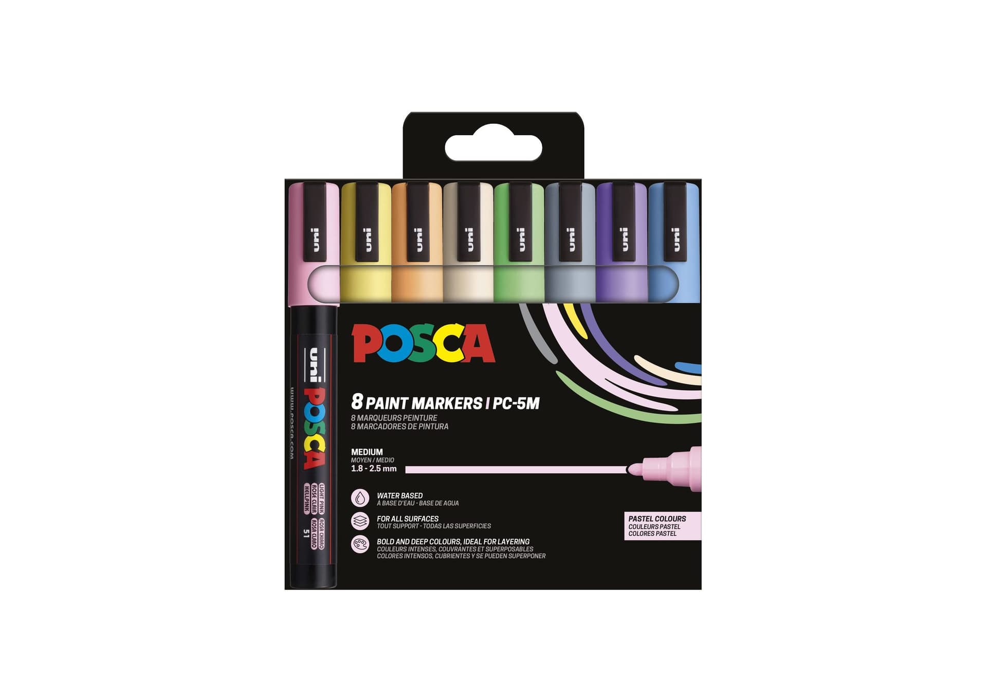 Paintmarker Uni POSCA PC5M medium pastel assorti set à 8 stuks