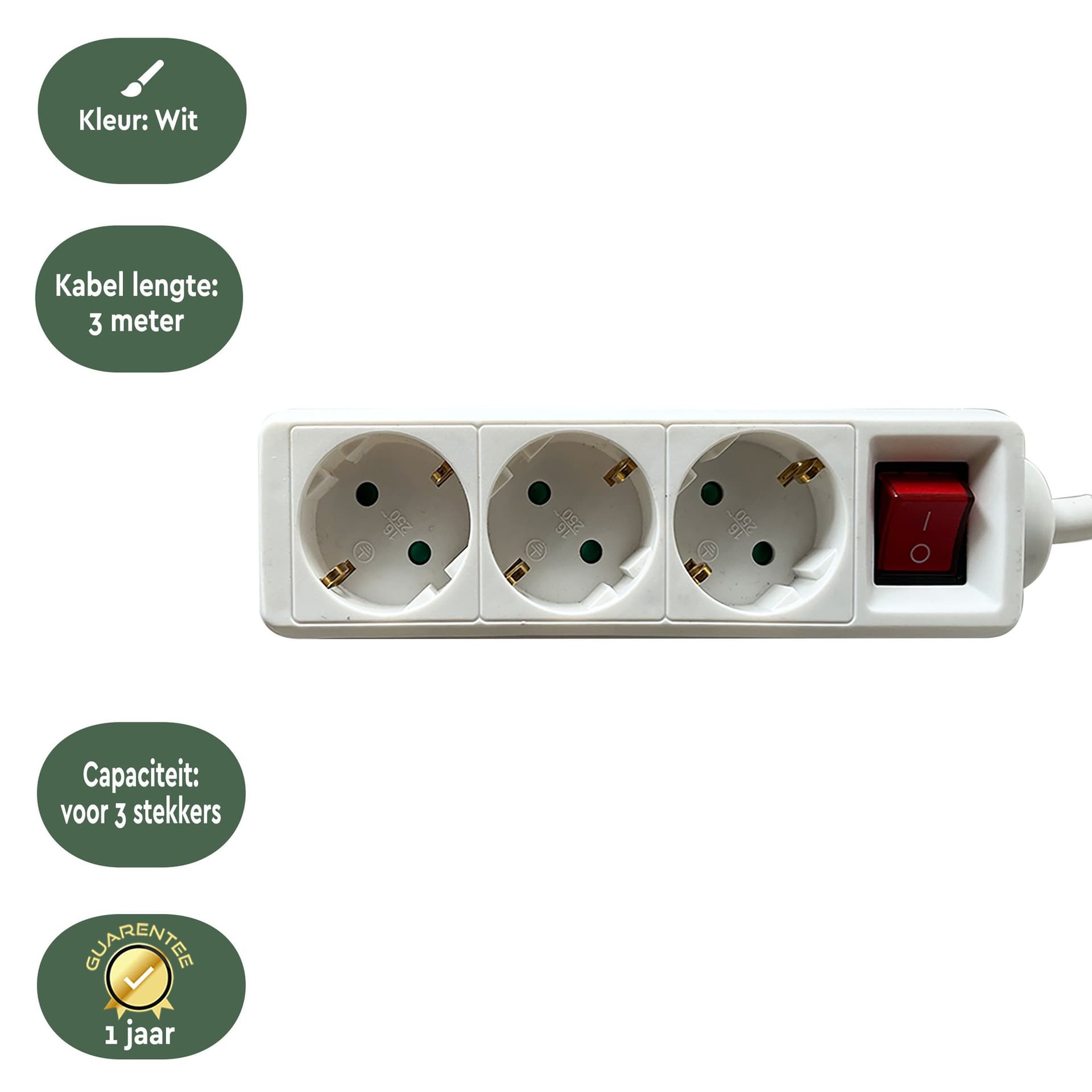 Stekkerdoos BRASQ  3 voudig 3 meter wit 3
