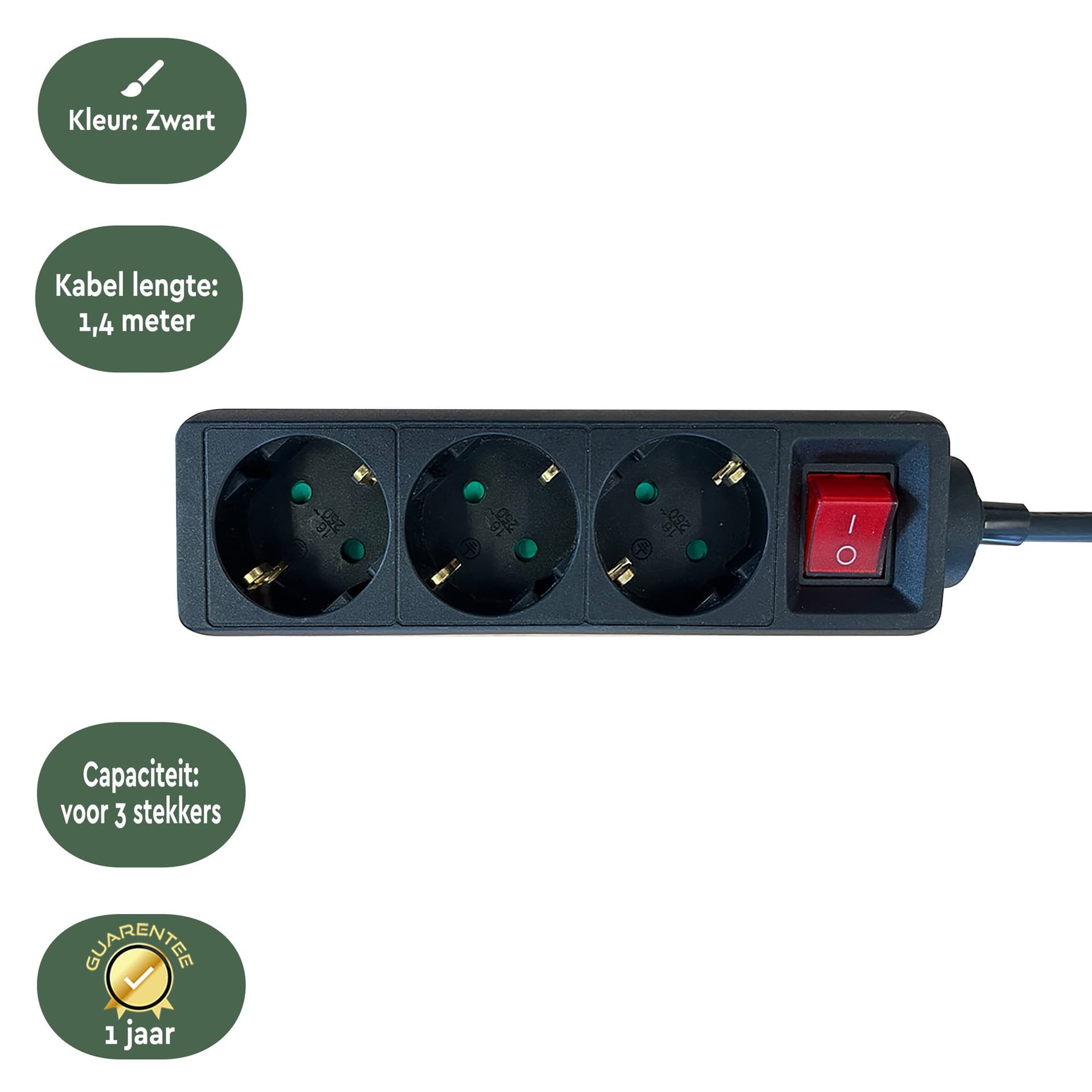 Stekkerdoos BRASQ  3 voudig 1.4 meter zwart 3