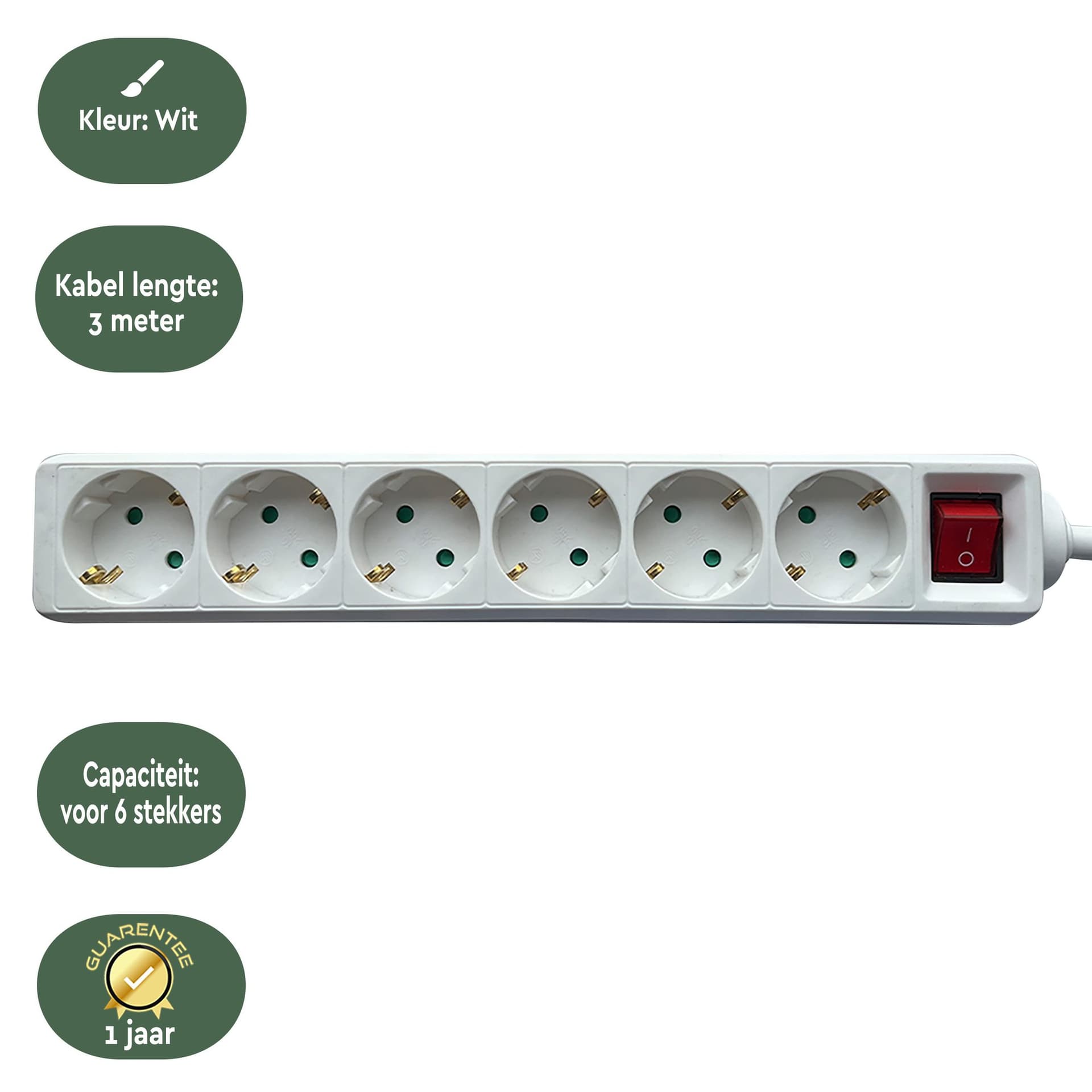 Stekkerdoos BRASQ  6 voudig 3 meter wit 3