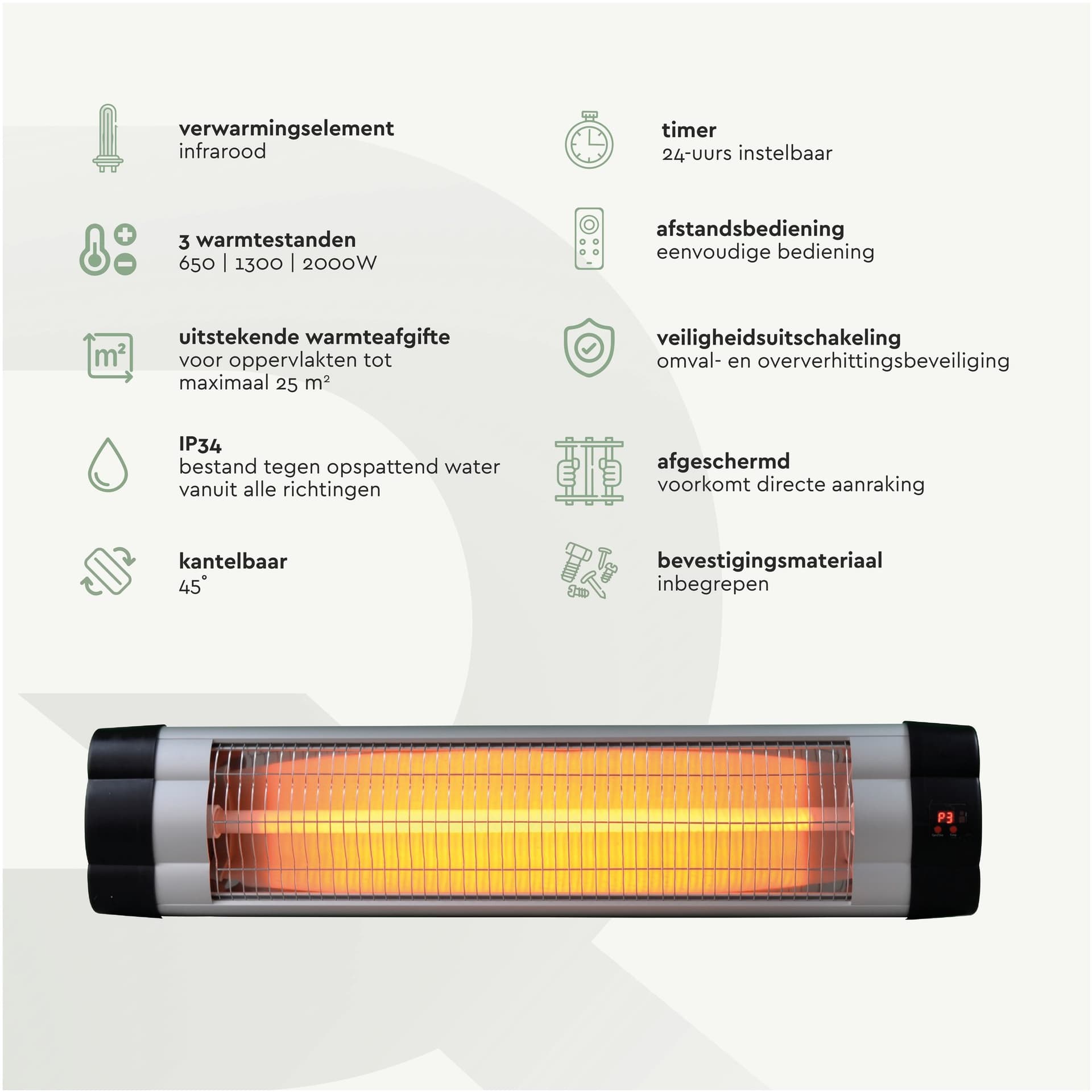 Terrasverwarmer BRASQ PHW200 hangend elektrisch met afstandbediening 7